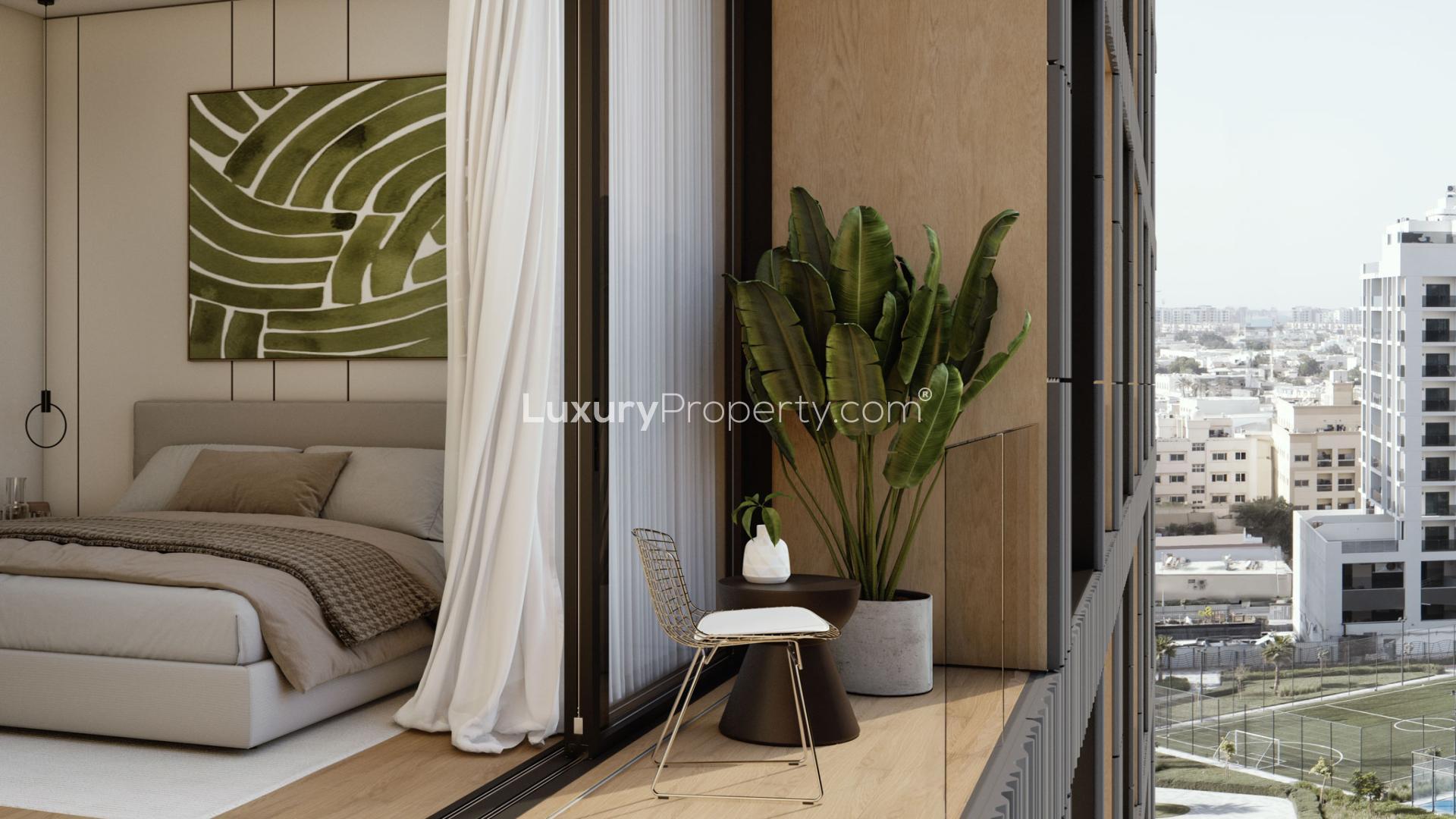 1-bedroom apartment bedroom with modern decor in Jumeirah Garden City, Al Satwa
