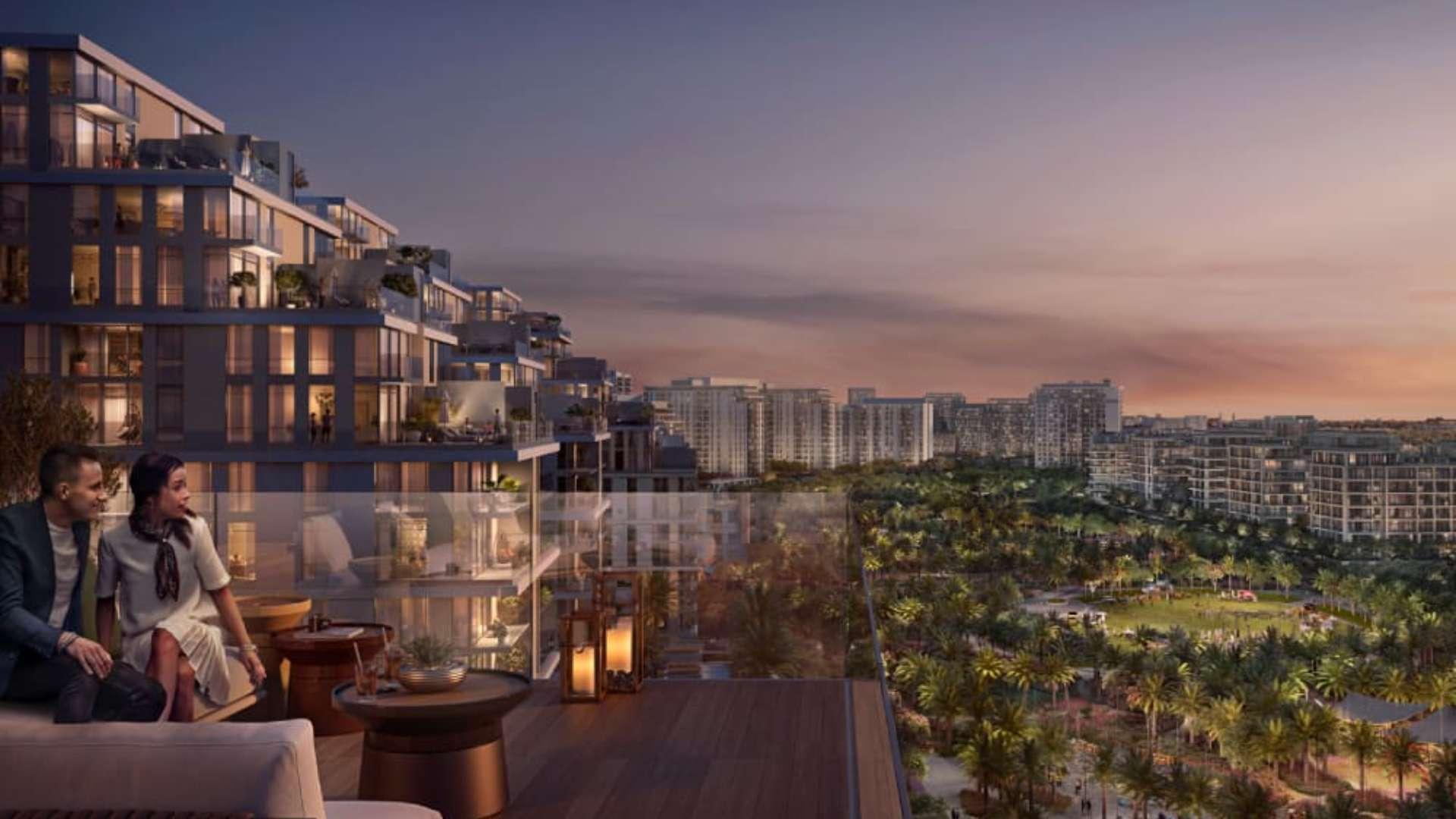 Brand new 1-bedroom apartment balcony view of park in Dubai Hills Estate, Park Heights