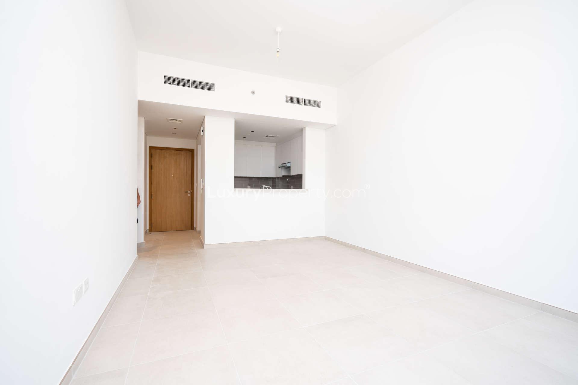 Floor plan of 1-bedroom apartment in Mudon Views, showing layout and dimensions