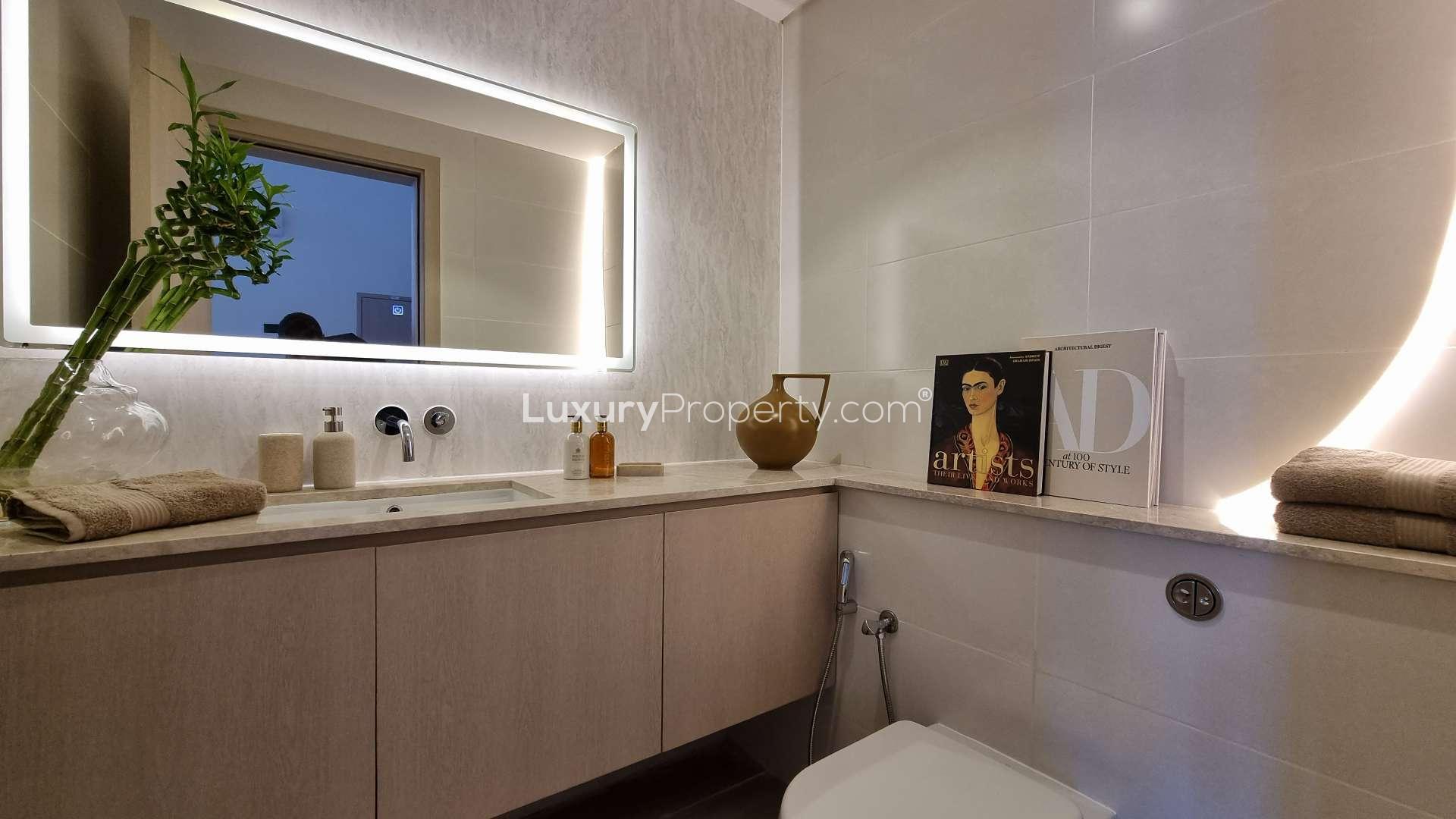 Fully furnished living and dining area in Oceana 1-bedroom apartment, Palm Jumeirah