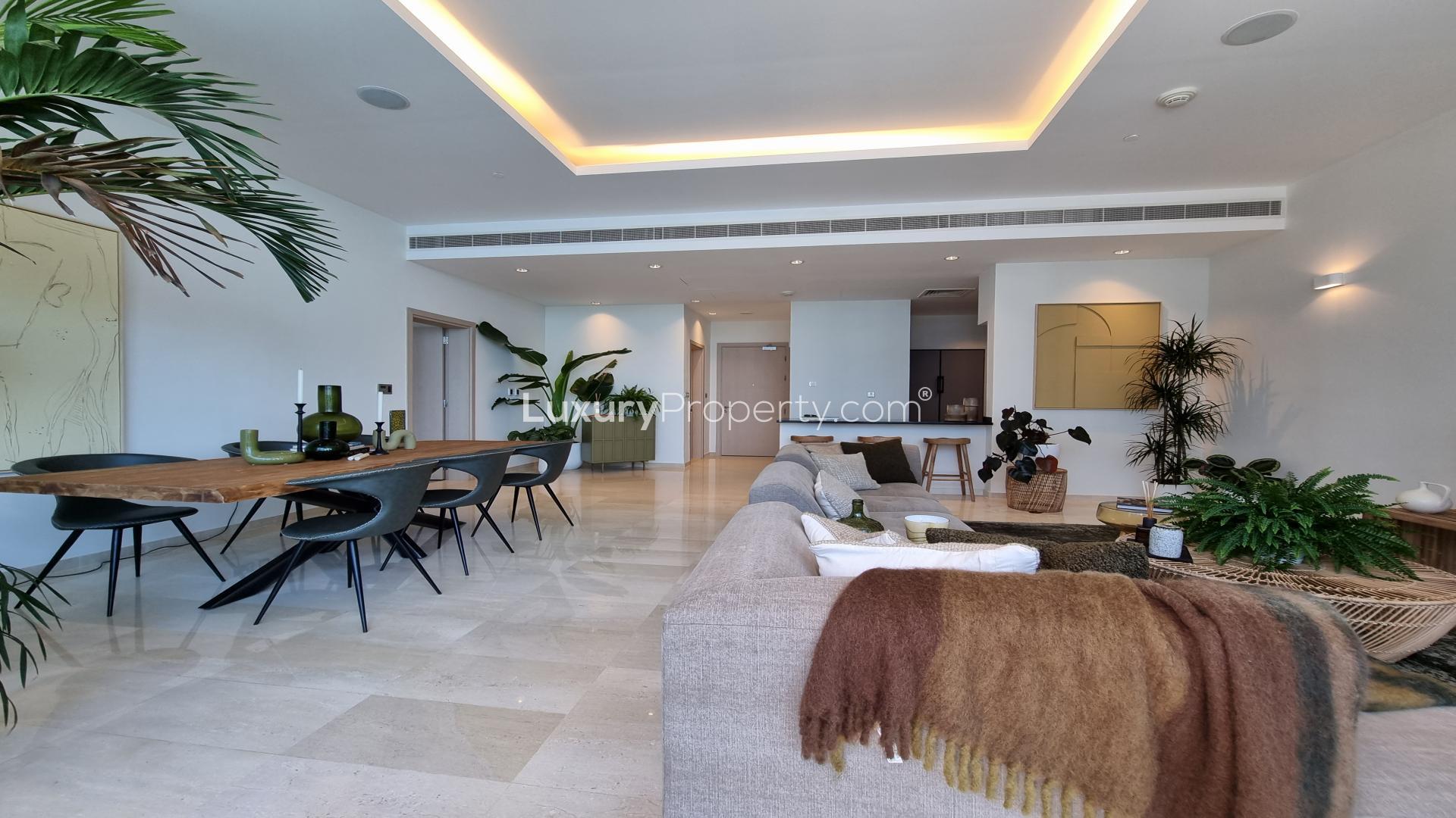 Sea view from furnished balcony of 1-bedroom apartment in Oceana, Palm Jumeirah