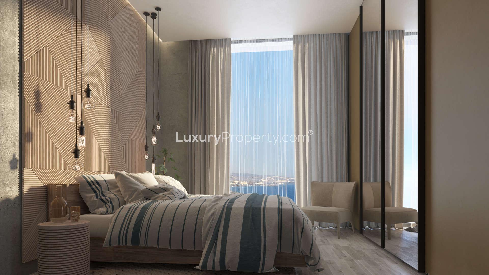 Ultramodern kitchen and dining area in Limassol Olympic Resort apartment with sea view