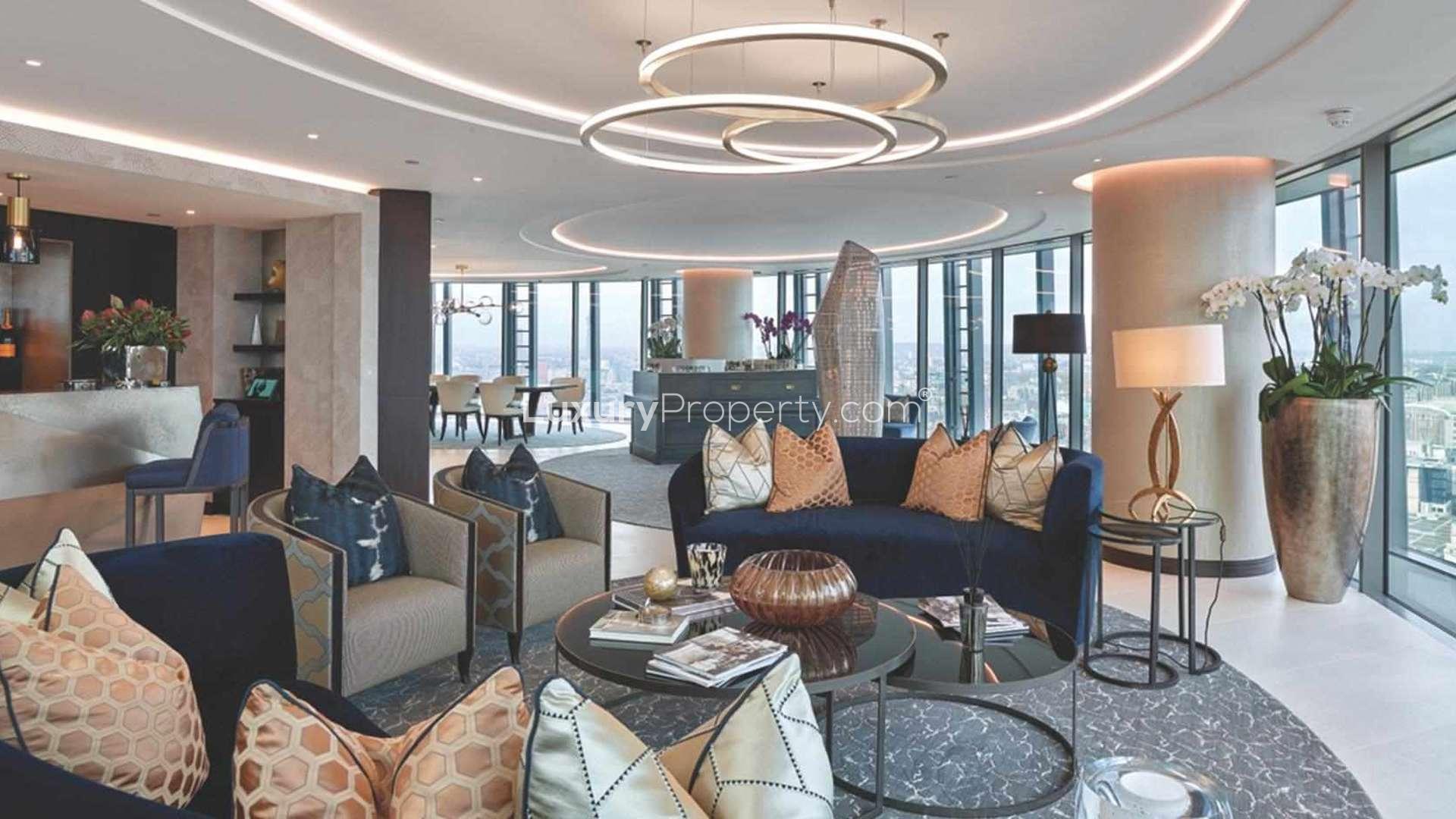 Luxurious living room in one-bedroom apartment, One Blackfriars, South Bank, London, for sale