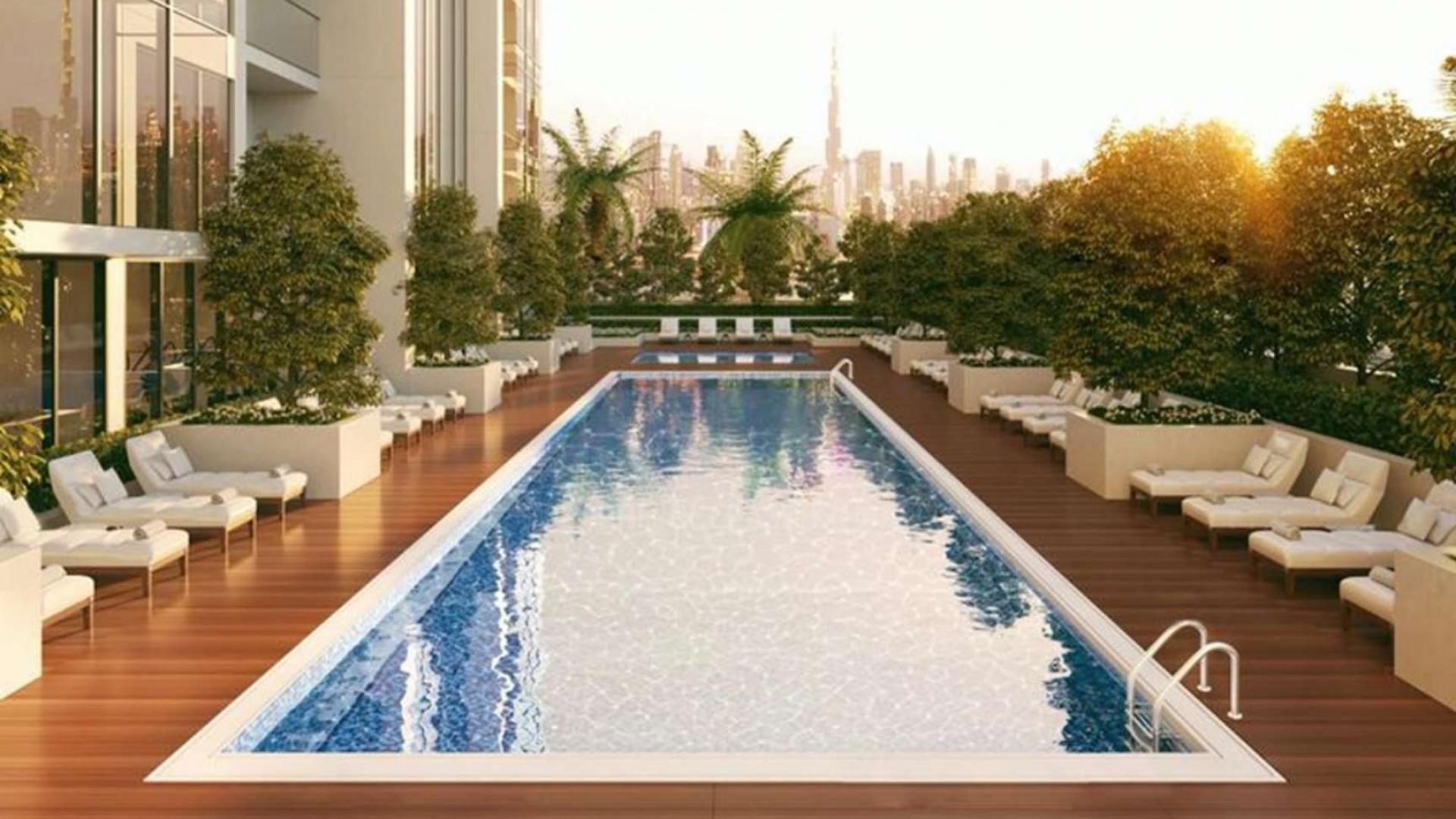 Aerial view of One Park Avenue apartment building in Sobha Hartland, Dubai