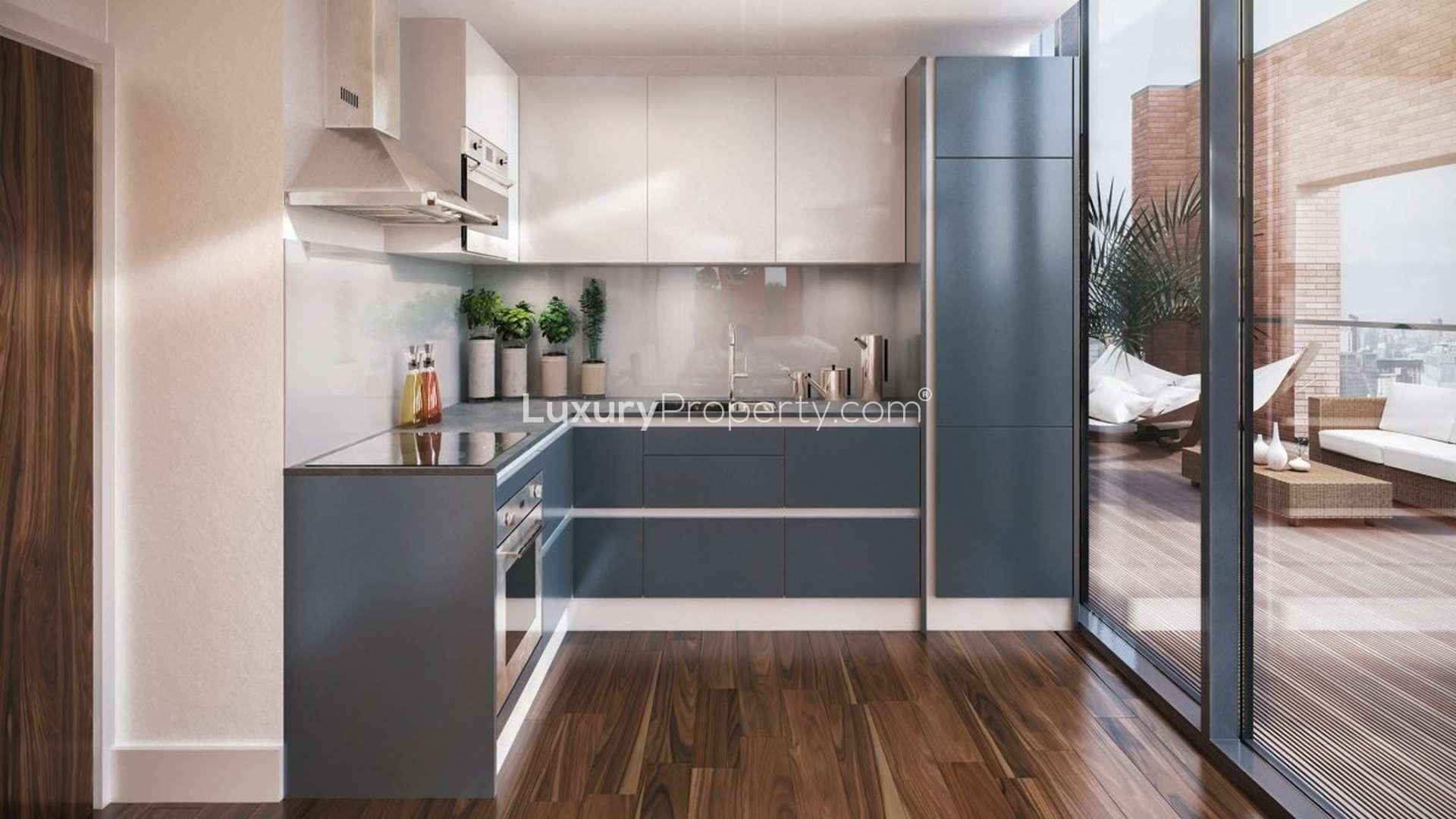 Luxurious lobby of Riverside Apartment at Orchard Wharf, East London for sale