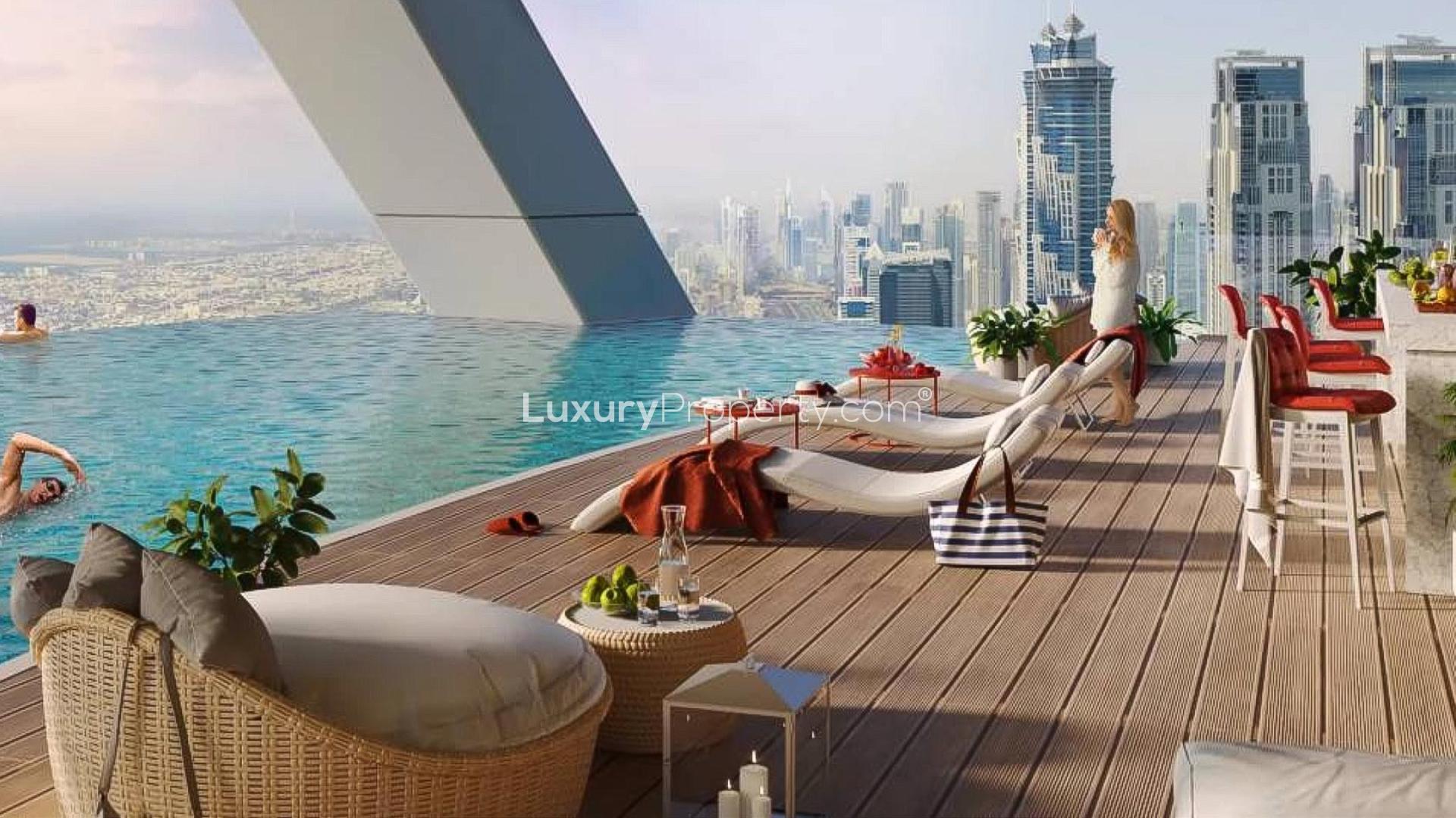 Safa Two luxury apartment tower in Business Bay, Dubai skyline view