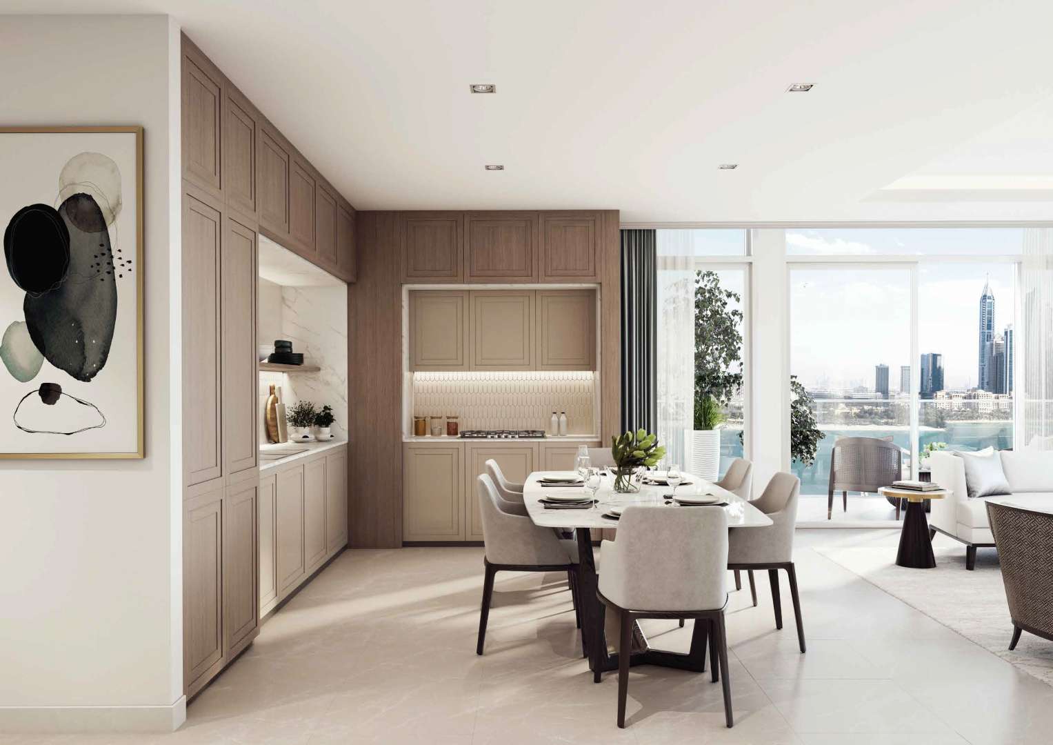 High-floor apartment living room with stunning Palm view at Emaar Beachfront, Dubai Harbour