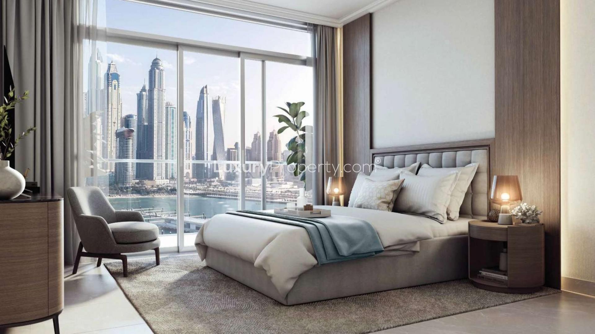 Modern bathroom in beachfront apartment, Emaar Beachfront, Dubai Harbour. Spacious design with elegant fixtures