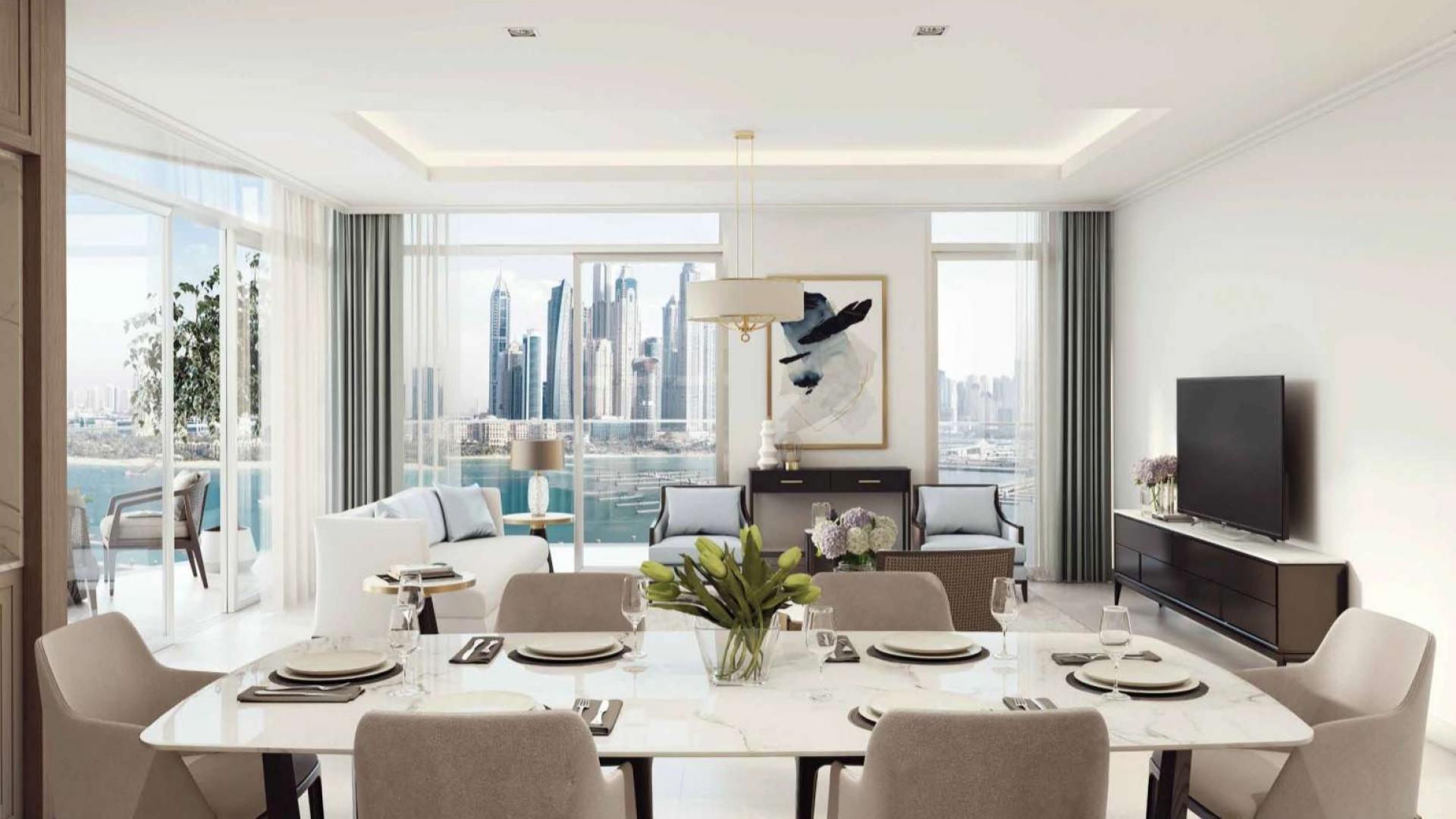 Luxurious Emaar Beachfront apartment lobby in Dubai Harbour, modern design and elegant decor