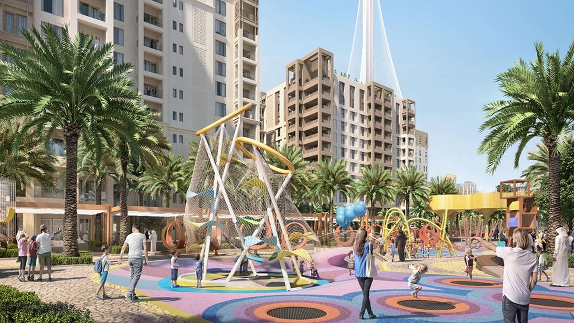 Elegant Dubai Creek Harbour skyline view from Palace Residences apartment for sale