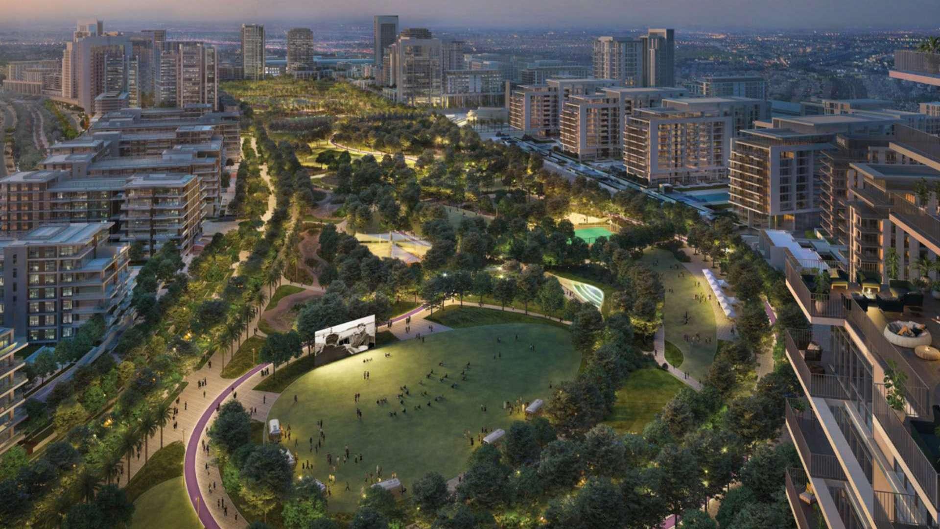 Aerial view of Dubai Hills Estate, showcasing residential apartments and lush greenery