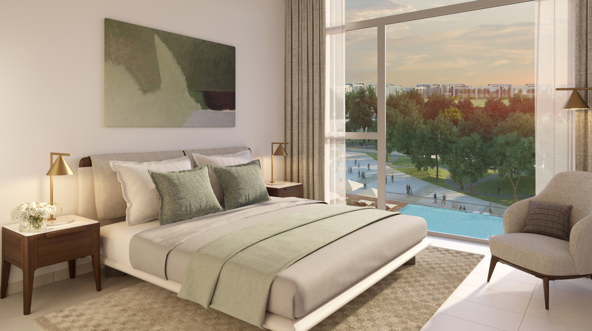 Modern bathroom in 1-bed apartment at Park Ridge, Dubai Hills Estate for sale