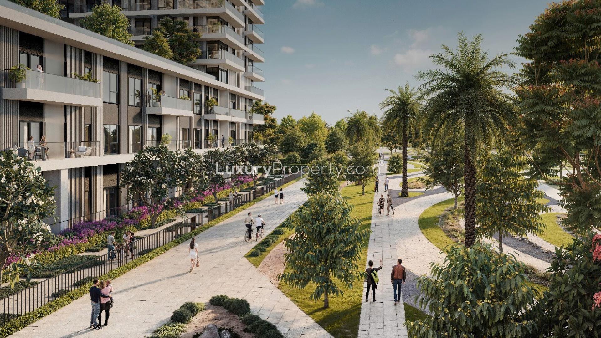 Outdoor play area and gardens at Vida Residences Club Point, Dubai Hills Estate apartment