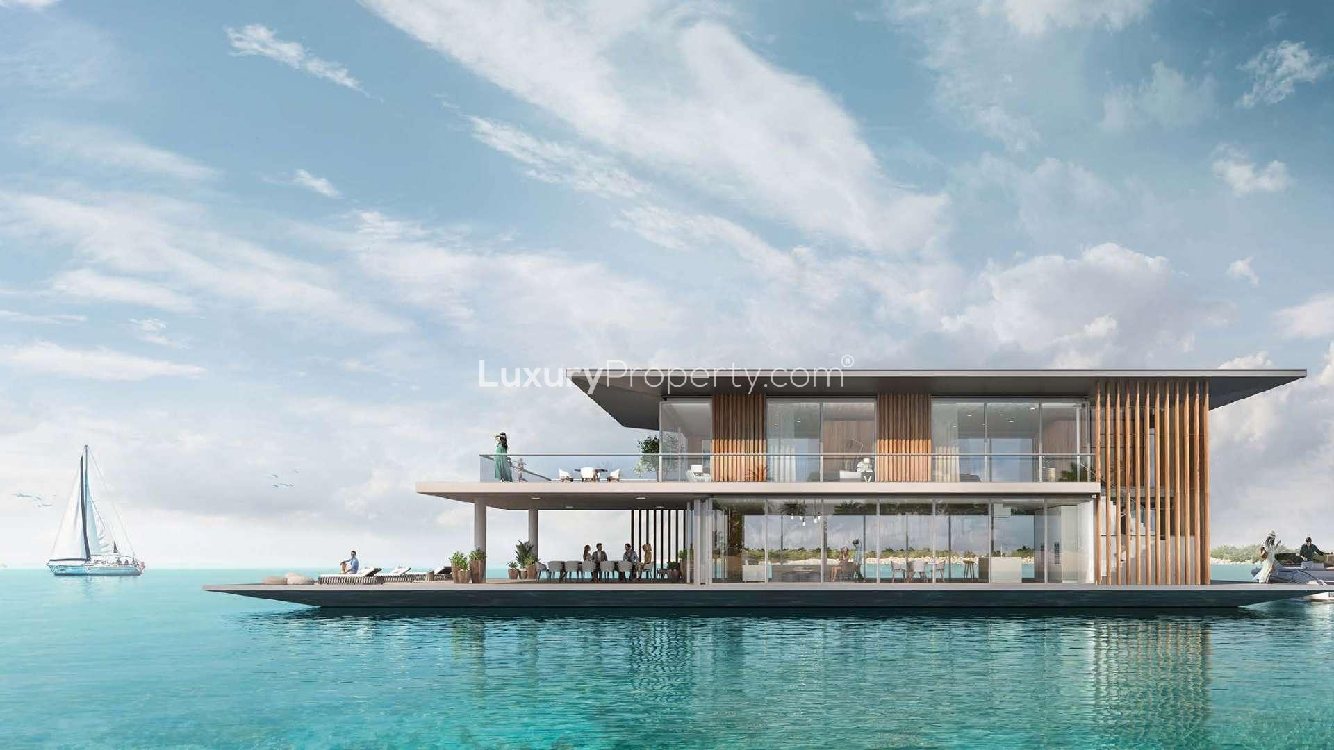 Waterfront view from luxury Seagate apartment, Mina Rashid; modern interior with sea view