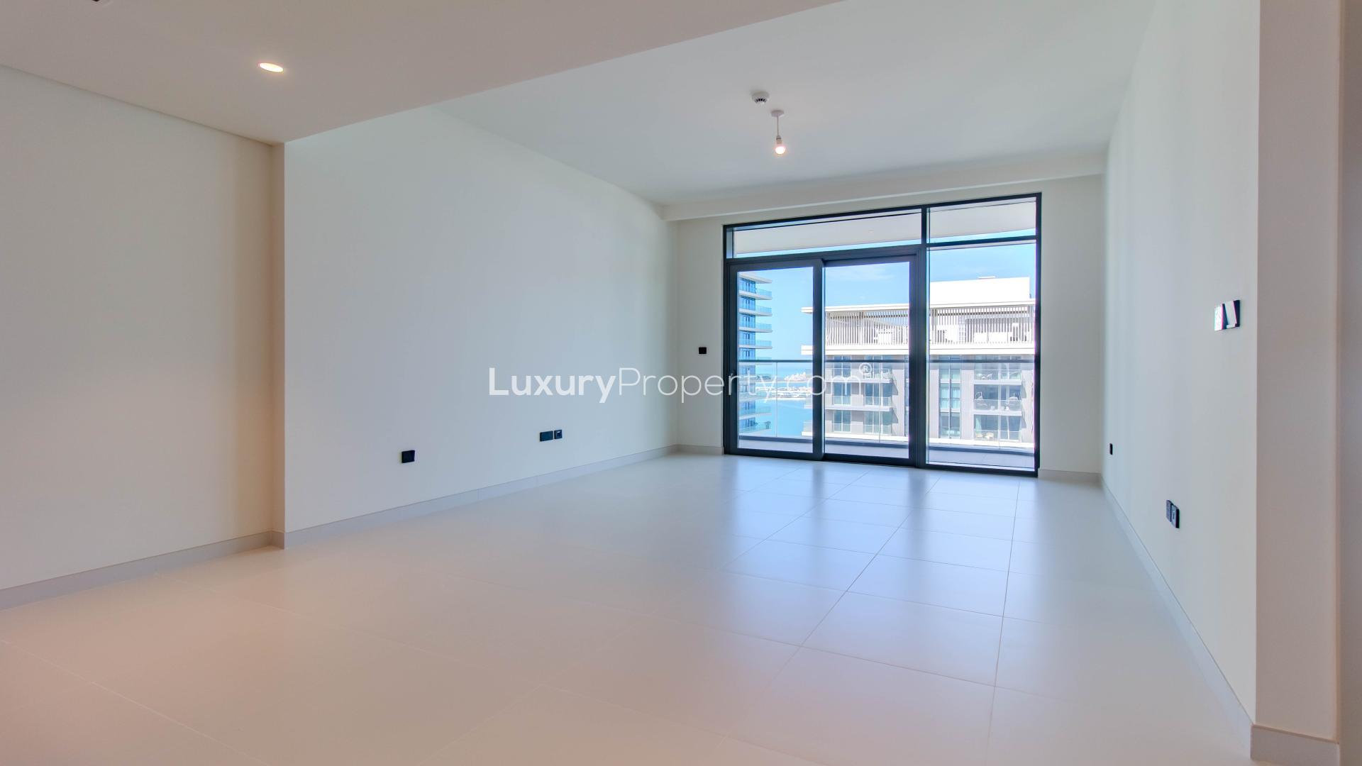 Balcony view from one-bedroom apartment at Marina Vista, Emaar Beachfront, Dubai Harbour