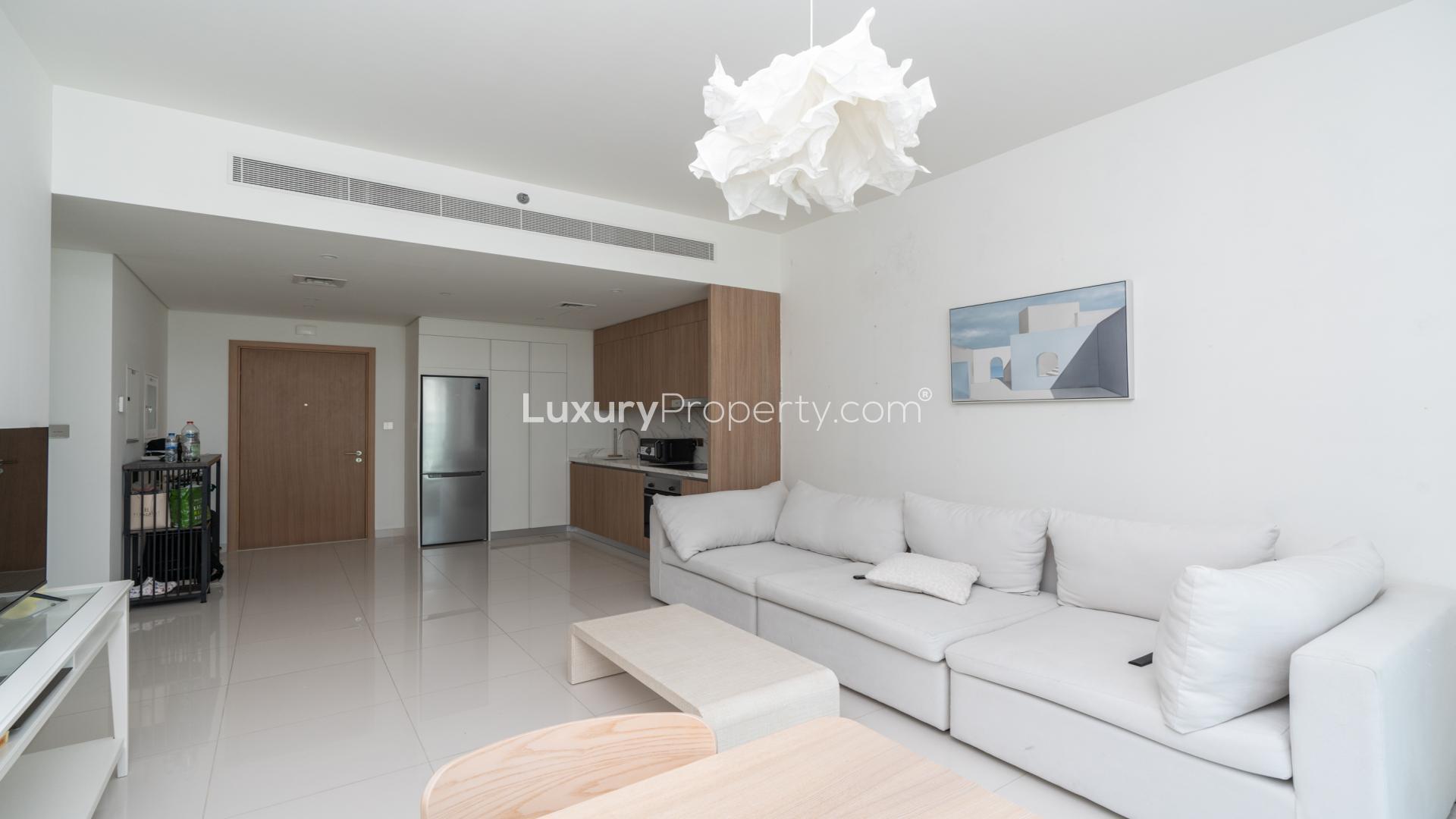 High-floor apartment view, Dubai Harbour, Emaar Beachfront, private beach access, for sale