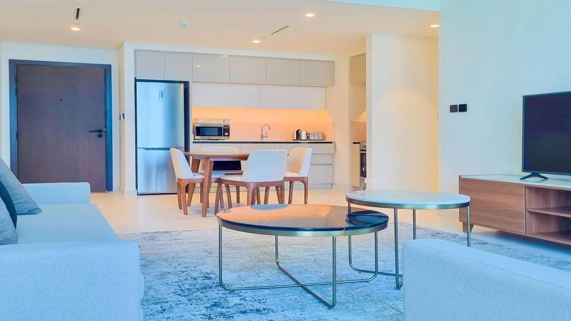 Modern living room and kitchen in Dubai Harbour Emaar Beachfront apartment, Ref No: LP44046