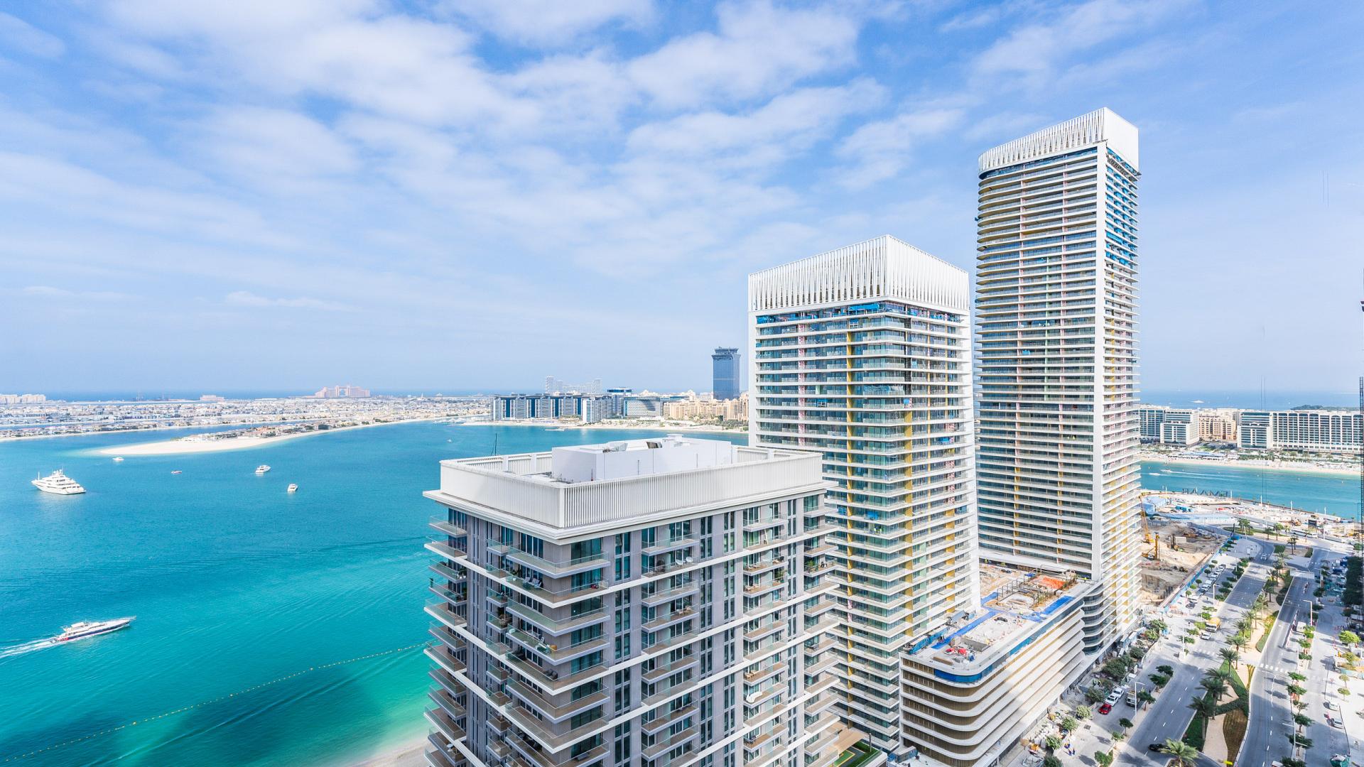 Stunning view of Dubai Harbour skyline and marina from Emaar Beachfront apartment balcony