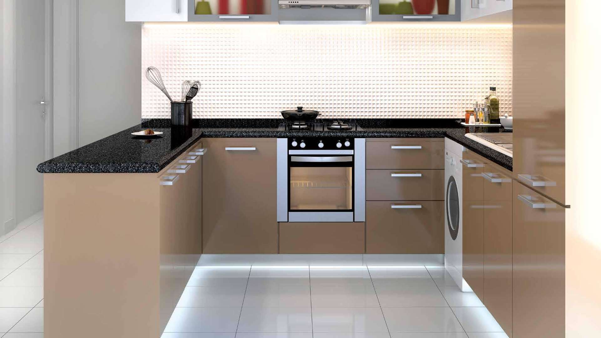 Luxurious one-bedroom apartment interior at Resortz, Arjan with modern decor and balcony view