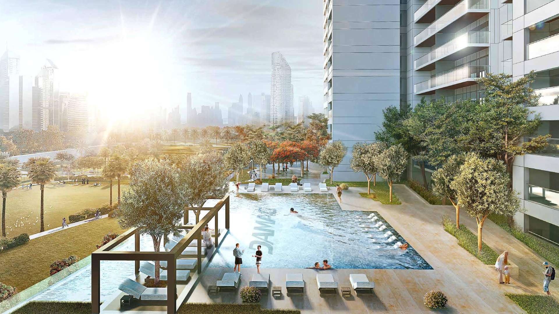 Aerial view of Business Bay skyline and canal, near Reva Residences apartment for sale