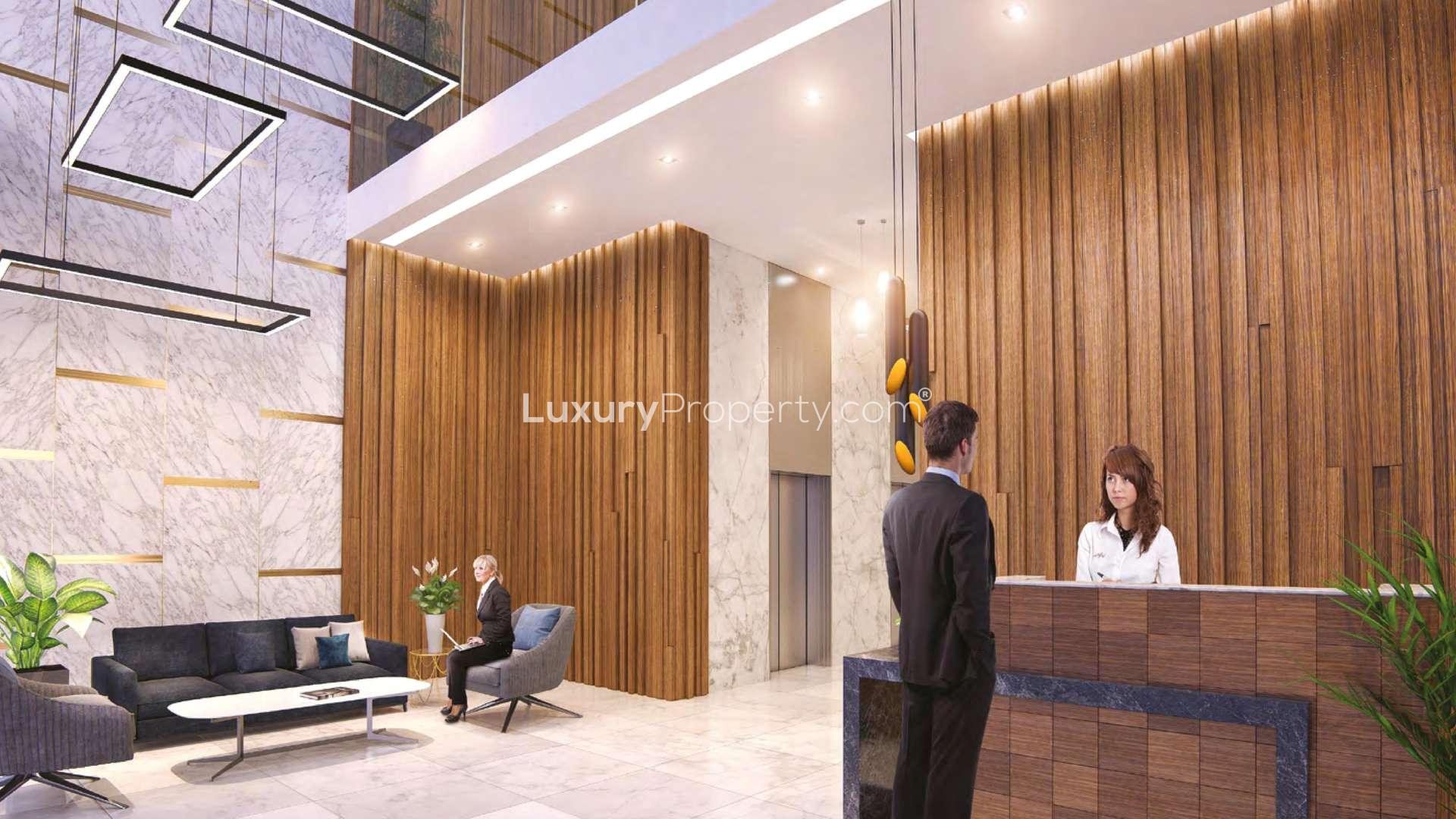 Modern bathroom in one-bedroom apartment, Meydan One, featuring elegant fixtures and spacious shower