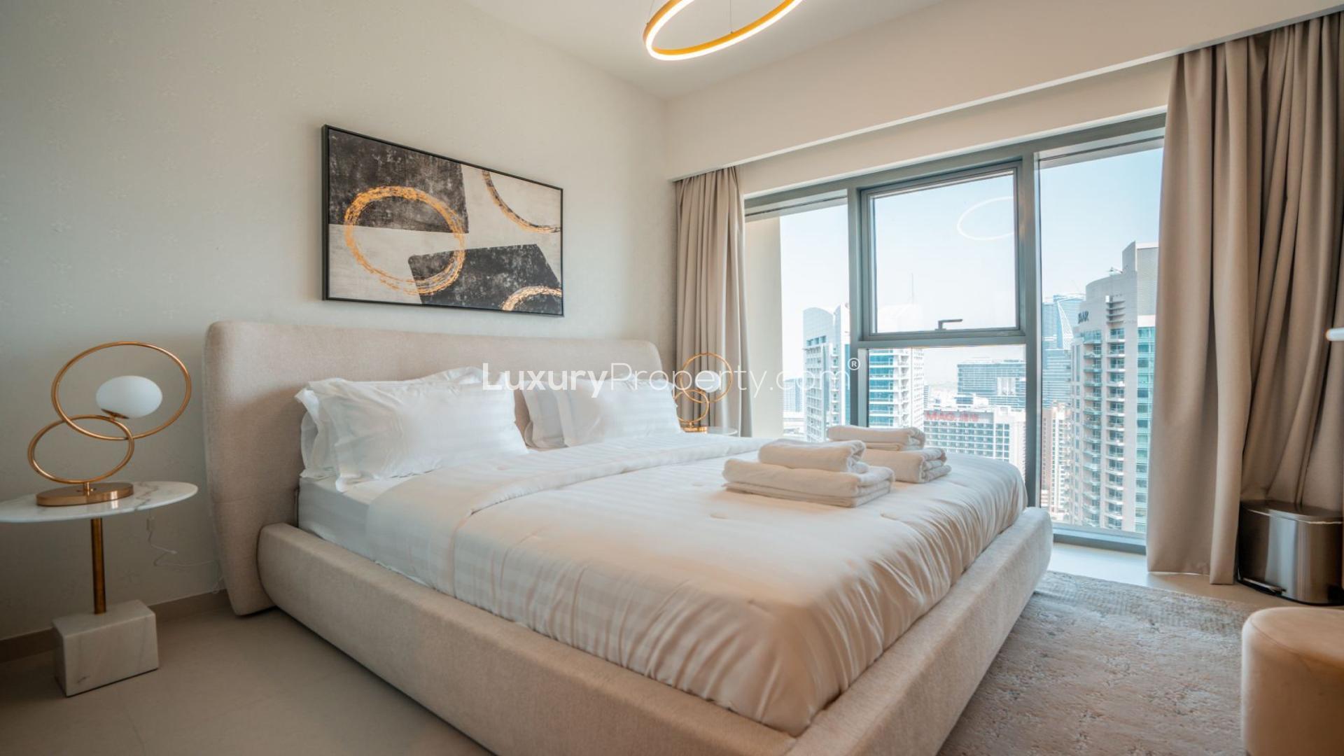 Modern living room in Burj Royale apartment, Downtown Dubai, featuring stylish decor and furnishings