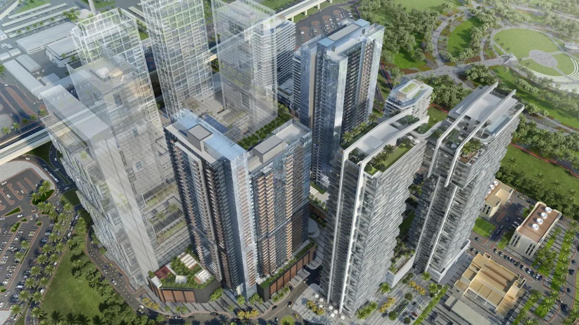 Modern high-rise apartment buildings in Dubai’s Park Views Tower A, Al Kifaf community