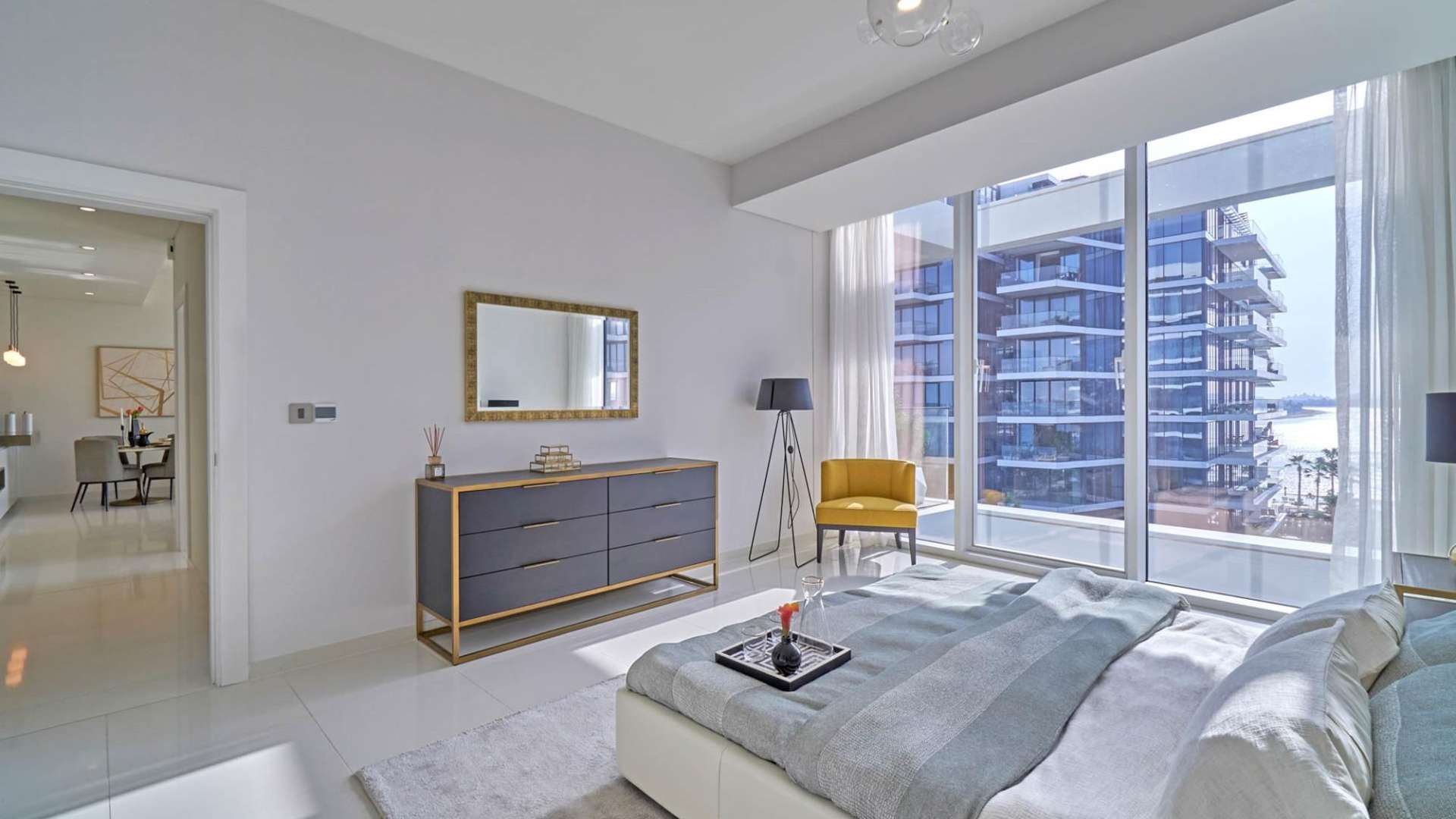 Modern living room in 1-bedroom apartment, Serenia Residences, Palm Jumeirah, with stylish decor