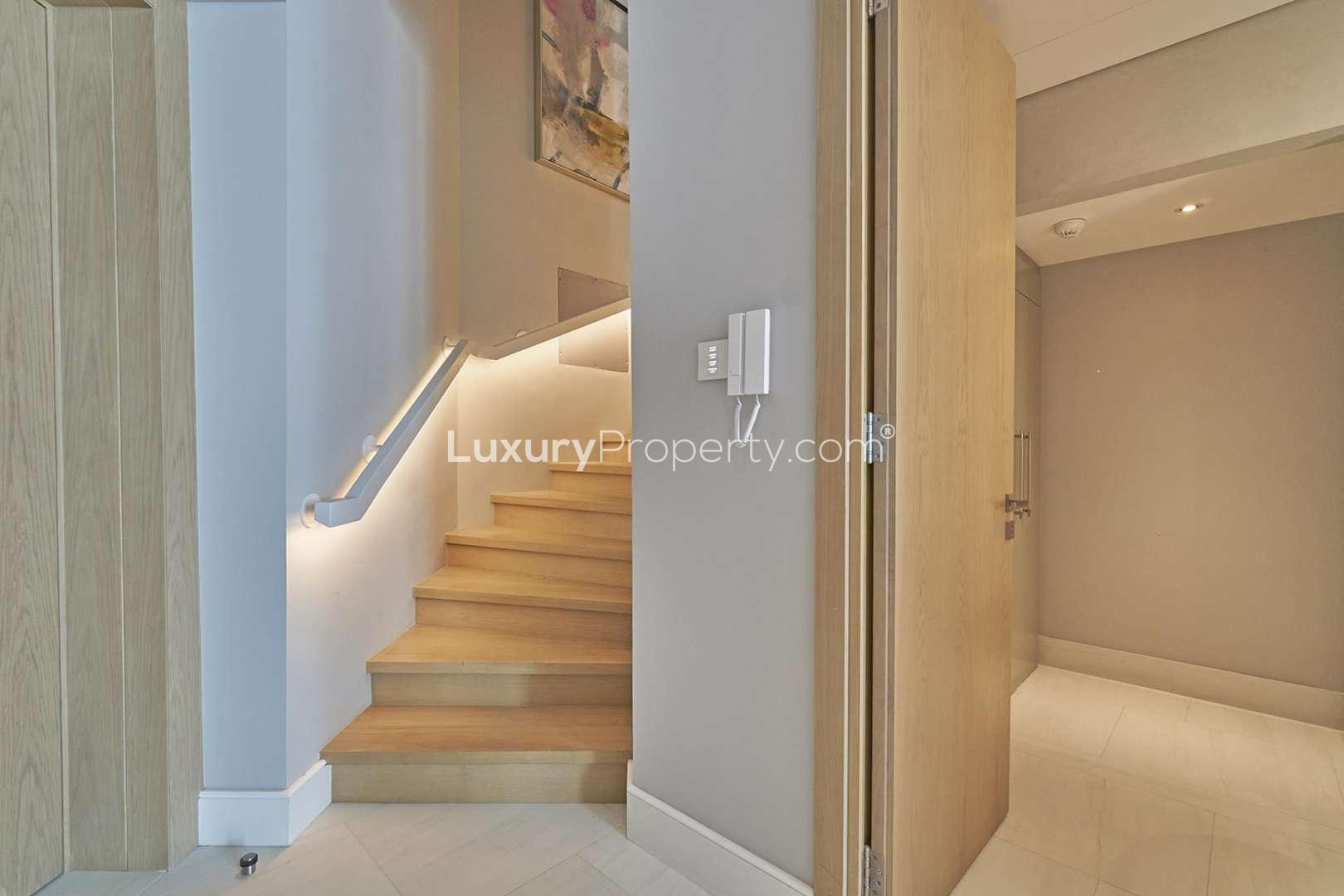 Luxurious balcony view from one-bedroom duplex at SLS Dubai Residences in Business Bay