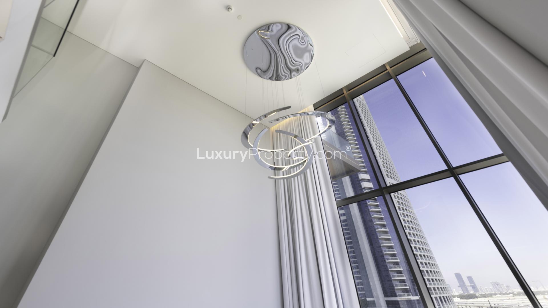 Loft interior with modern chandelier in SLS Dubai Hotel & Residences, Business Bay apartment