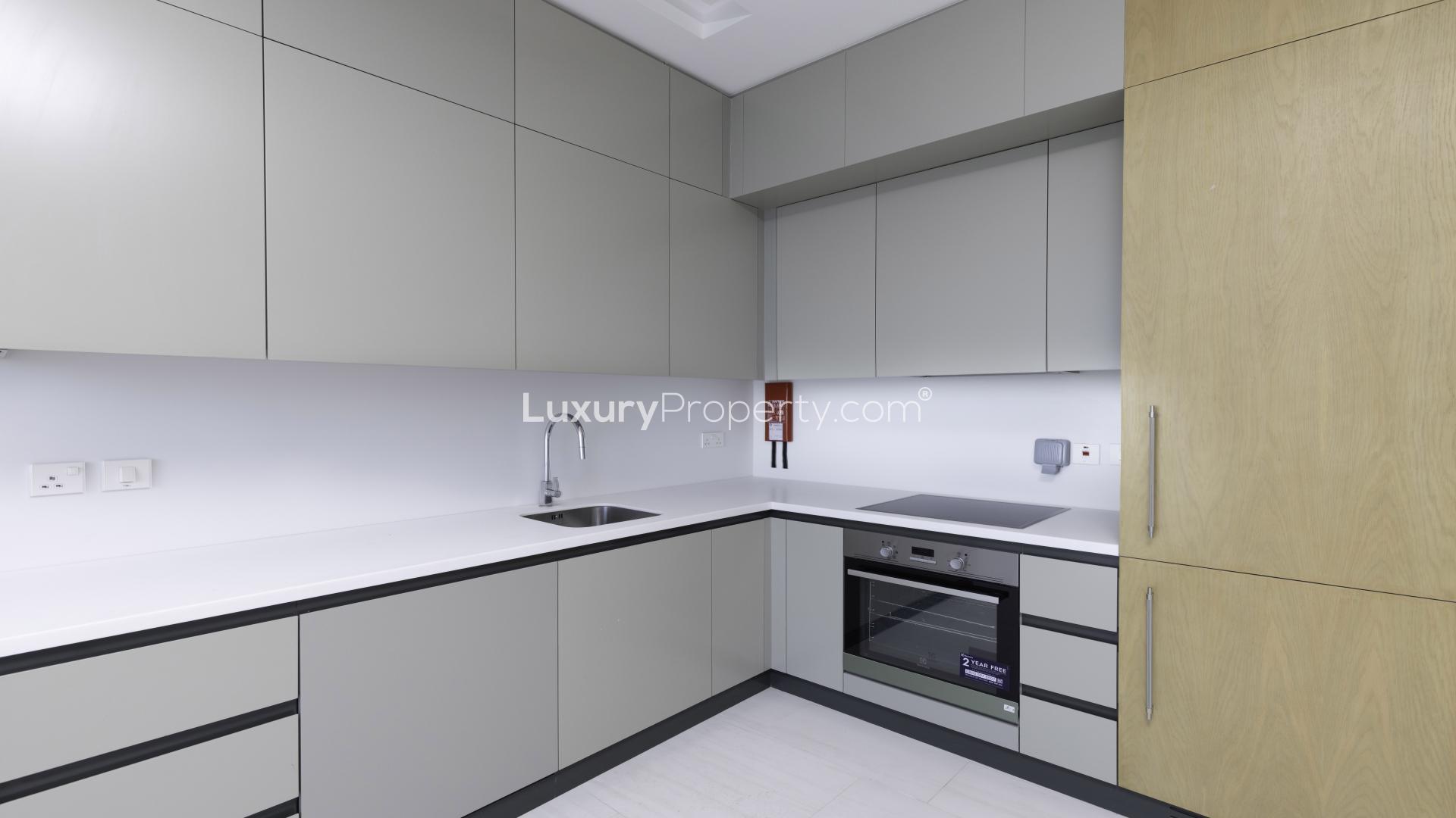 Modern gym and lounge area in Business Bay apartment at SLS Dubai Hotel & Residences