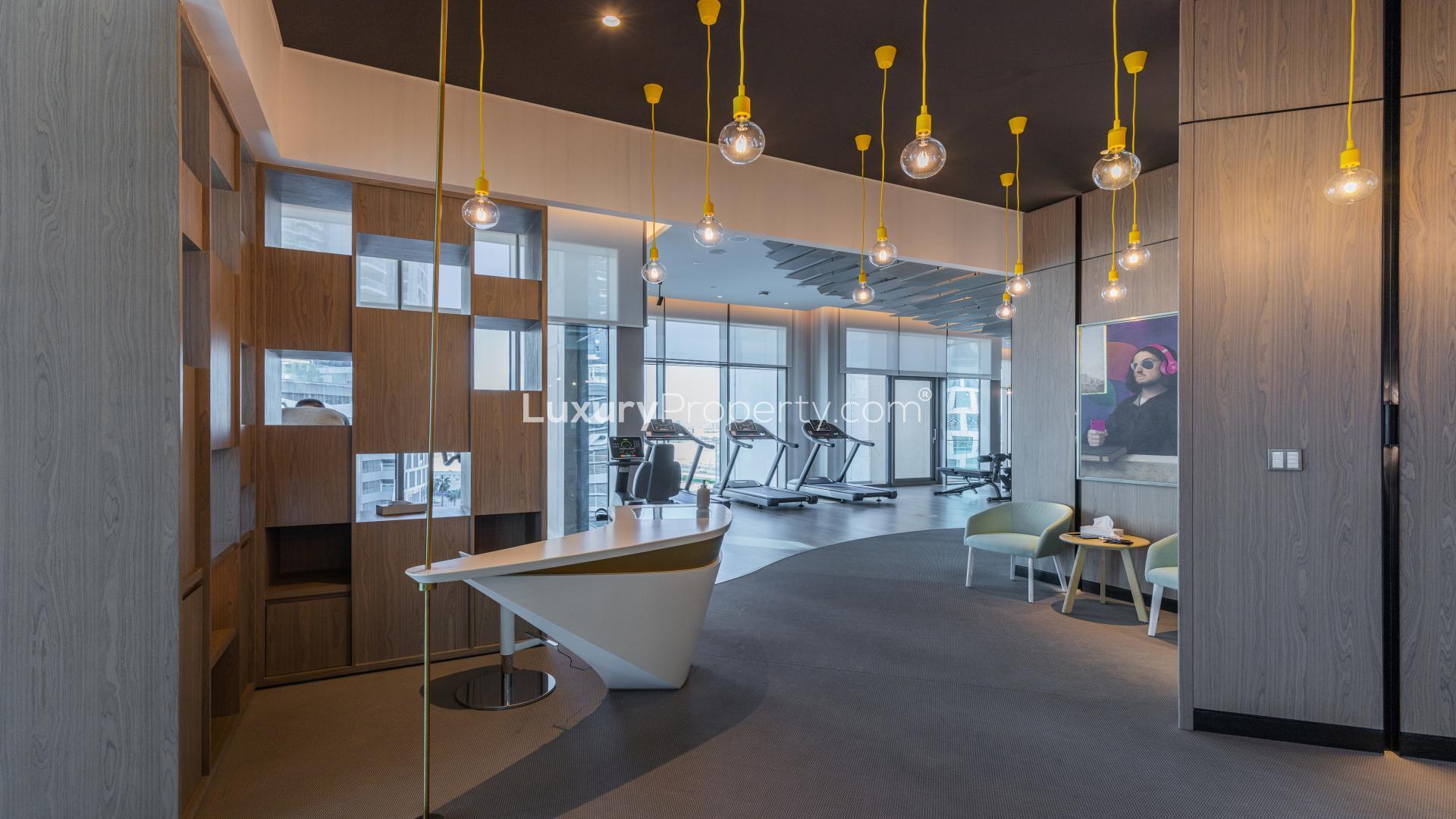 Modern one-bedroom duplex living area with downtown views, Business Bay, SLS Dubai Hotel & Residences