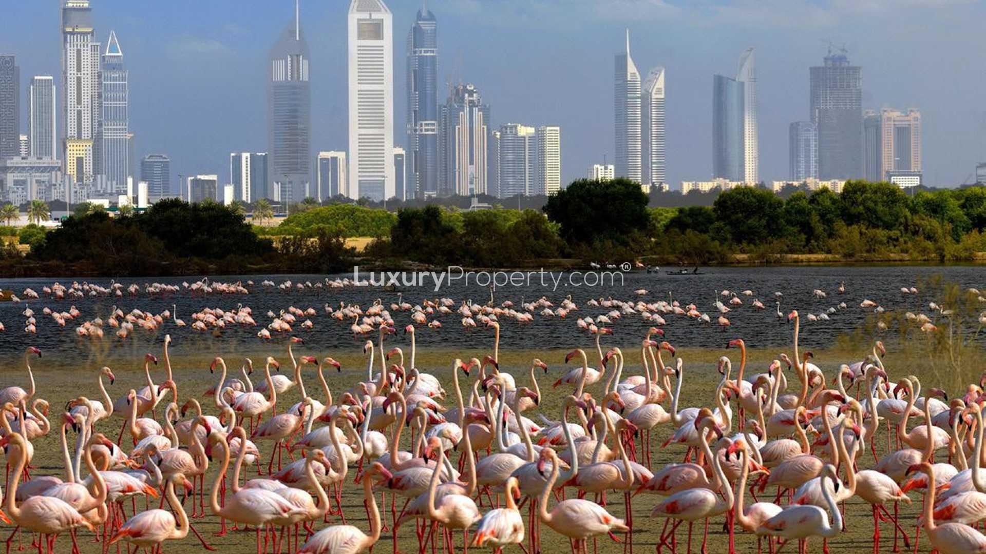 Exterior view of Sobha Creek Vistas apartment entrance in Mohammed Bin Rashid City