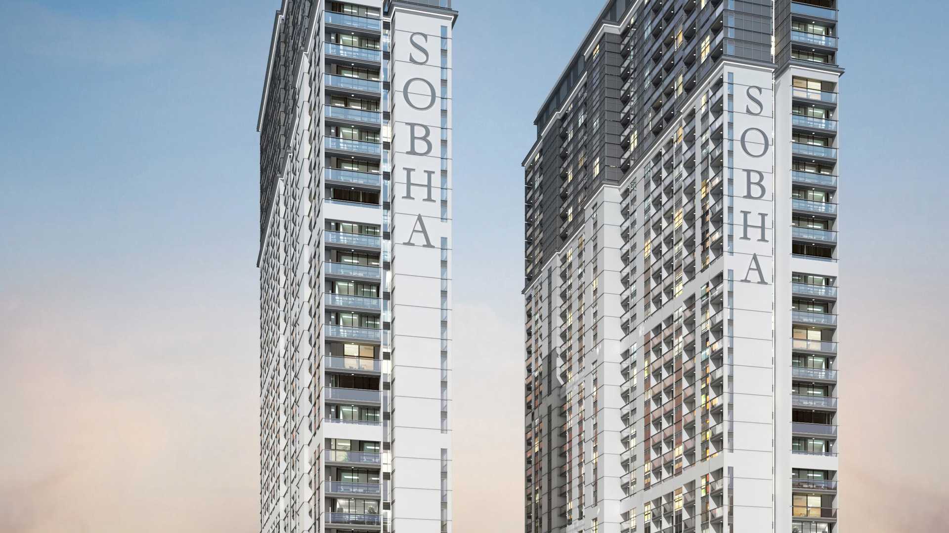 Flamingos in front of Dubai skyline near Creek Vista, Mohammed Bin Rashid City apartment