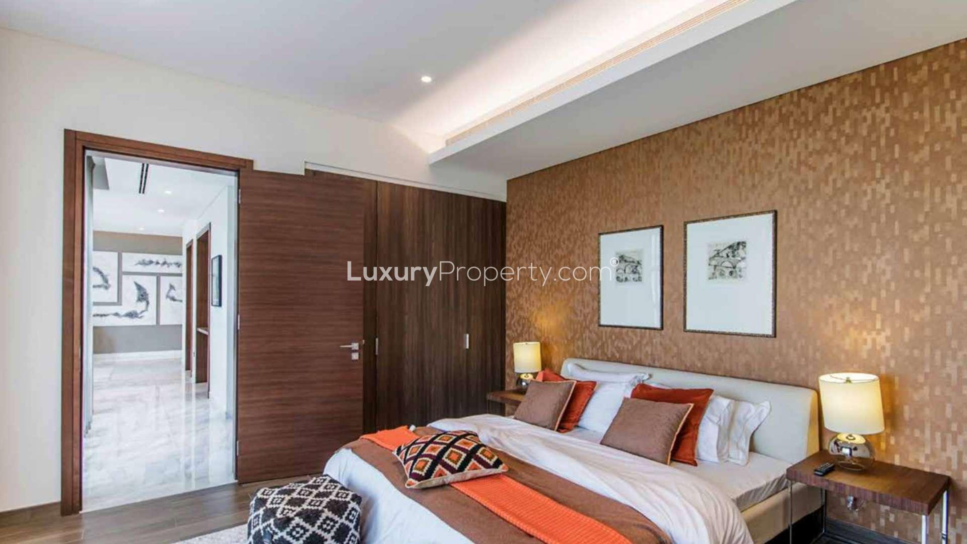 Luxurious bedroom in Sobha Hartland apartment, Mohammed Bin Rashid City, featuring elegant decor