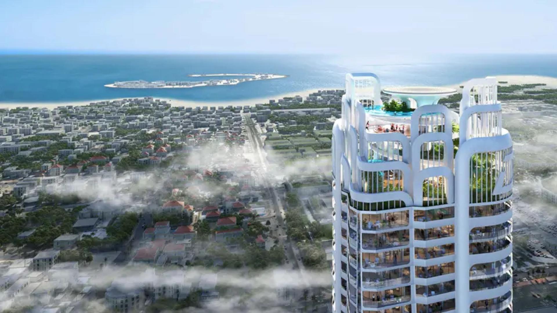 Luxury apartment view with infinity pool and skyline in Downtown Dubai, Volta community