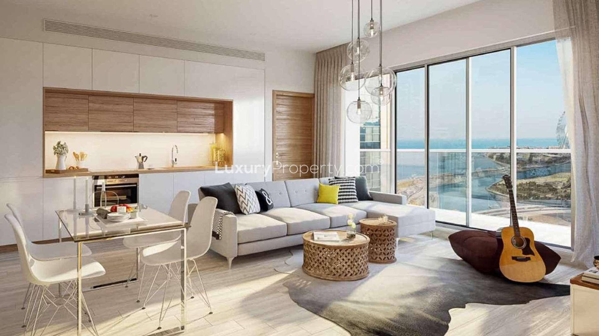Elegant one-bedroom apartment interior with sea view in Studio One, Dubai Marina