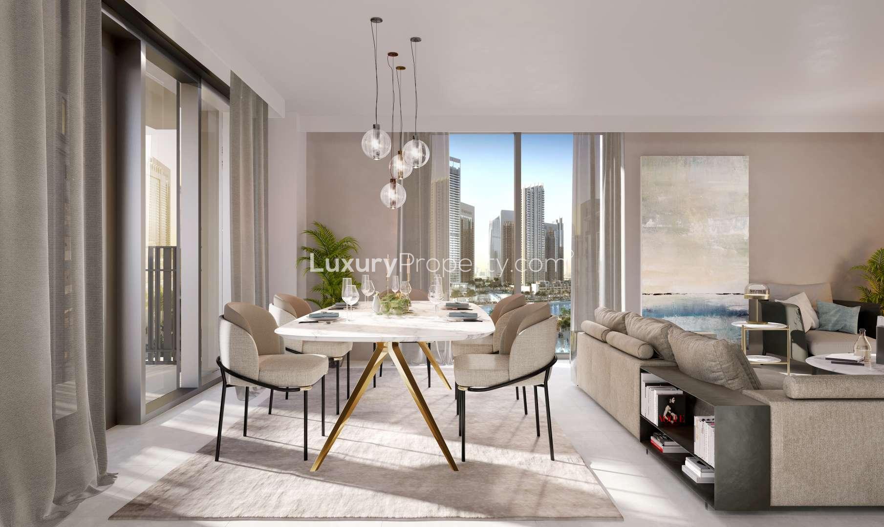 High-floor apartment view in Creek Beach, Dubai Creek Harbour, modern skyline and waterfront