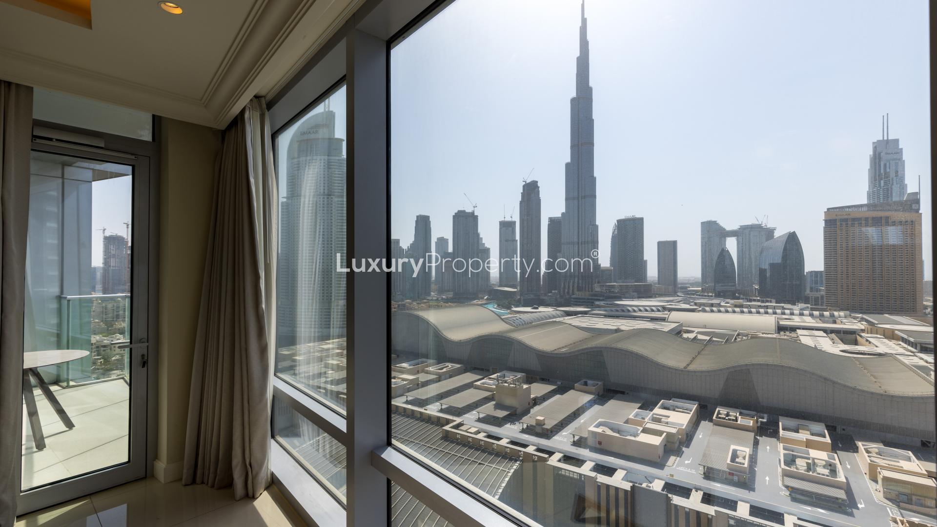 Luxurious Downtown Dubai apartment bedroom with Burj Khalifa view, The Address Residence Fountain Views