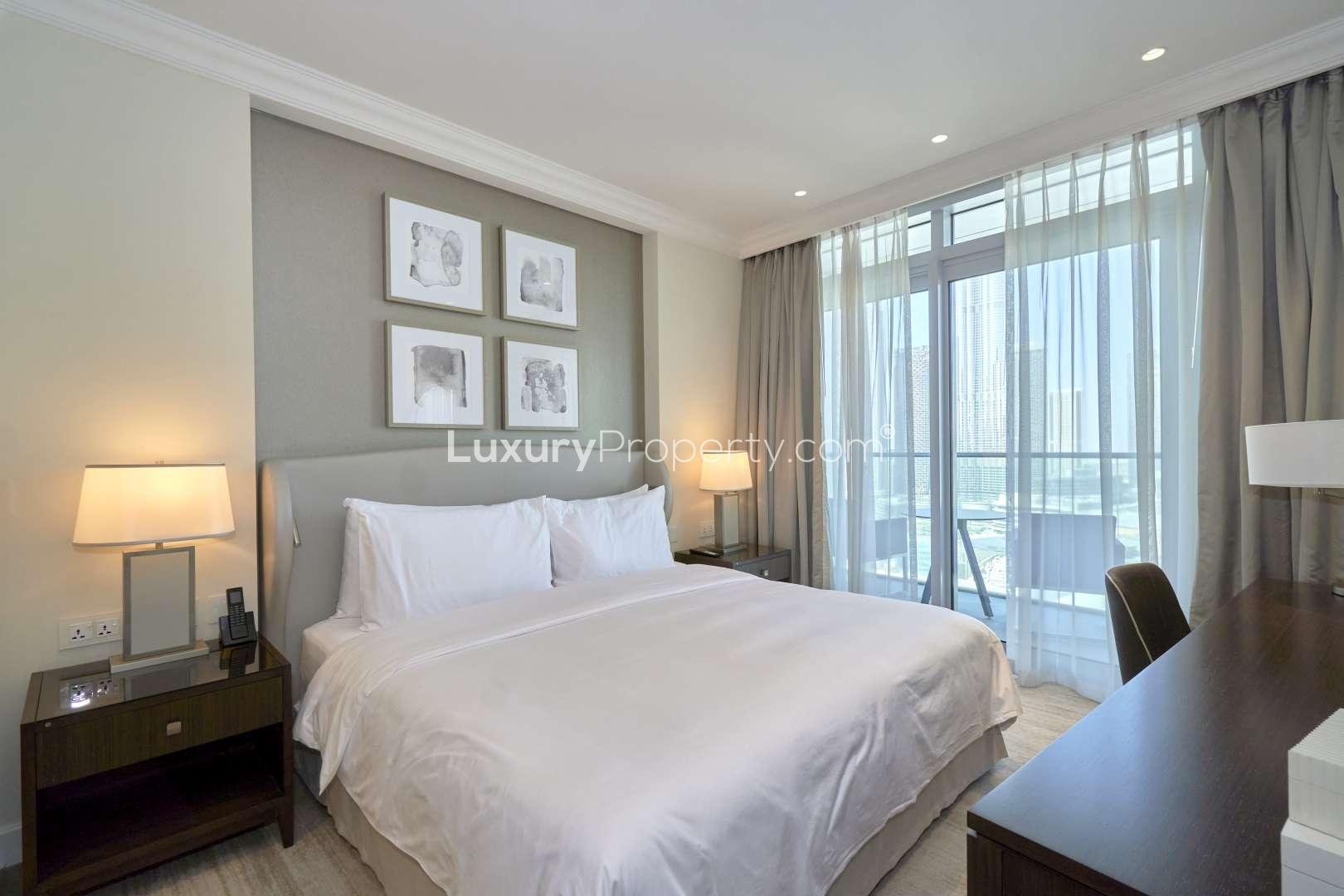 Fully furnished living room in 1-bedroom apartment, Address Residence Fountain Views, Downtown Dubai