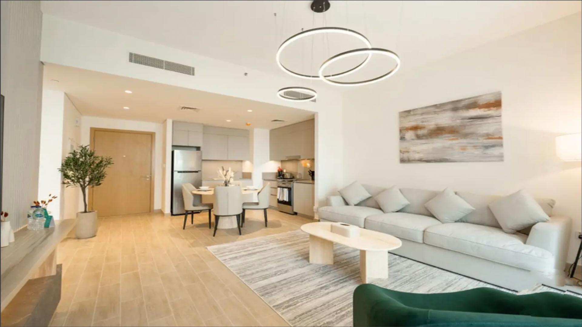 Balcony view from 1-bedroom apartment in Creek Beach, Dubai Creek Harbour, showing cityscape