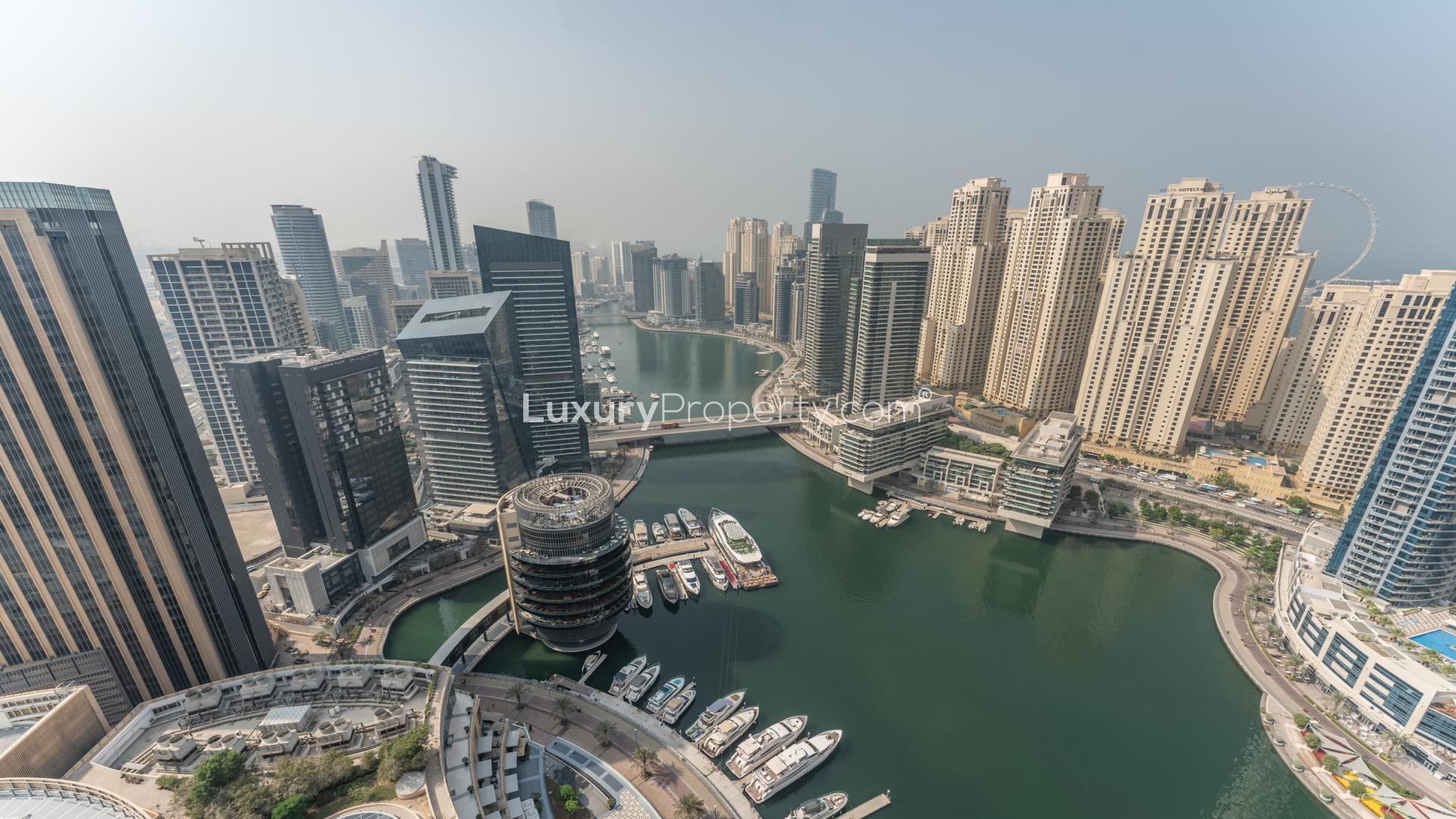 Aerial view of Dubai Marina skyline from The Address Dubai Marina apartment for sale