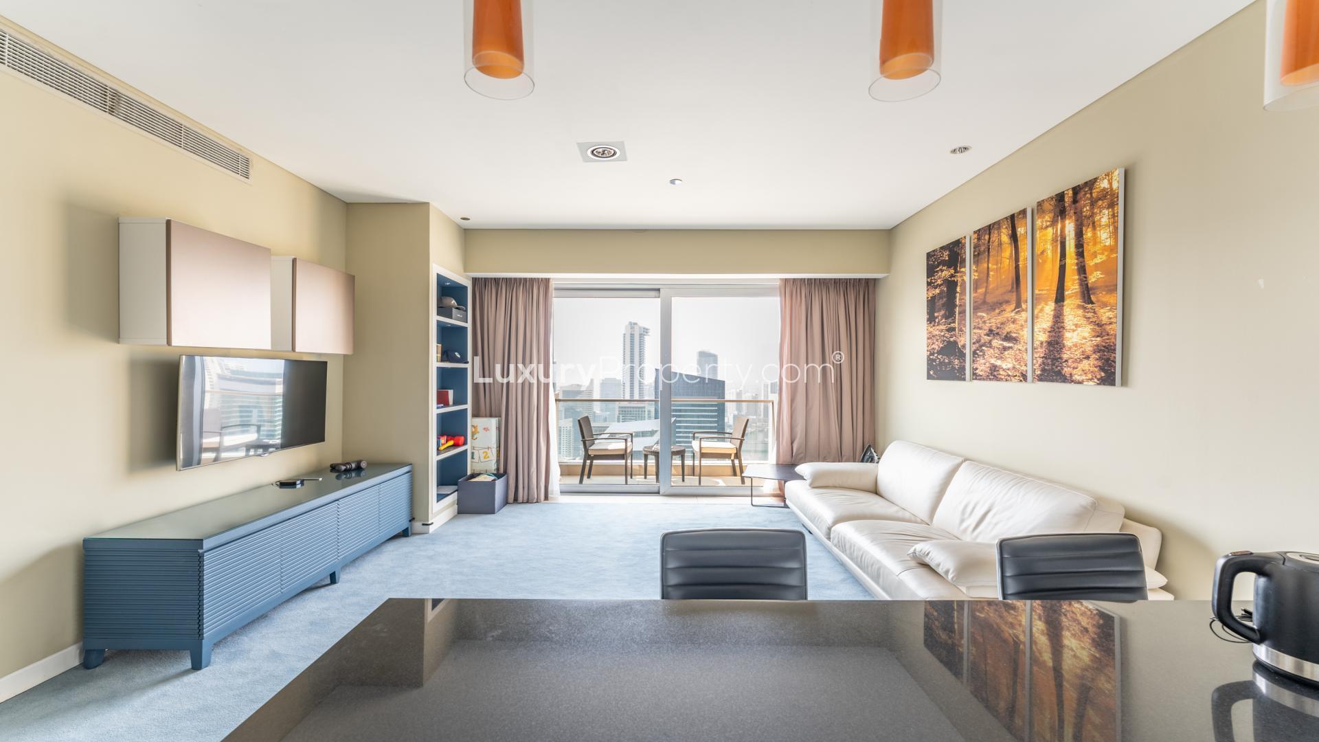 Stylish living room with modern decor in 1-bedroom apartment, The Address Dubai Marina