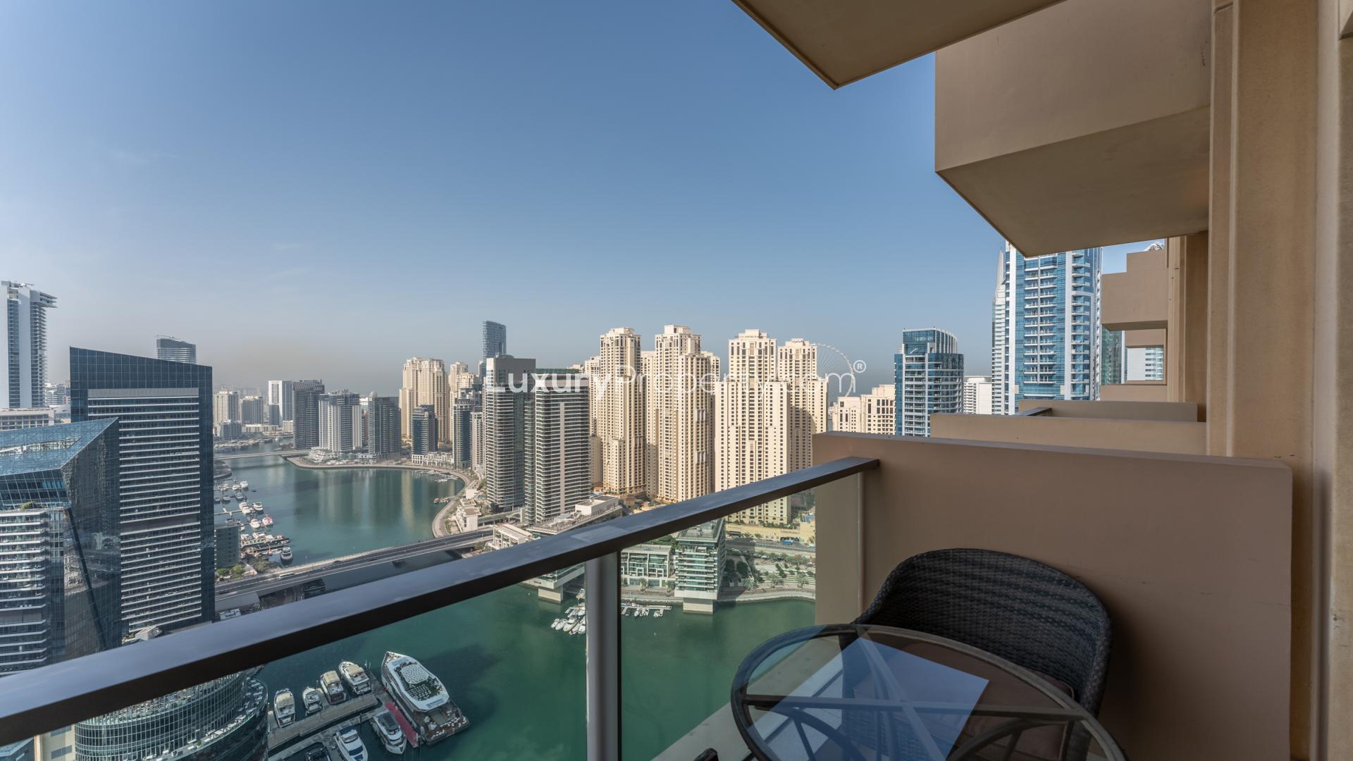 Fully furnished 1-bedroom apartment living room with marina view, The Address Dubai Marina