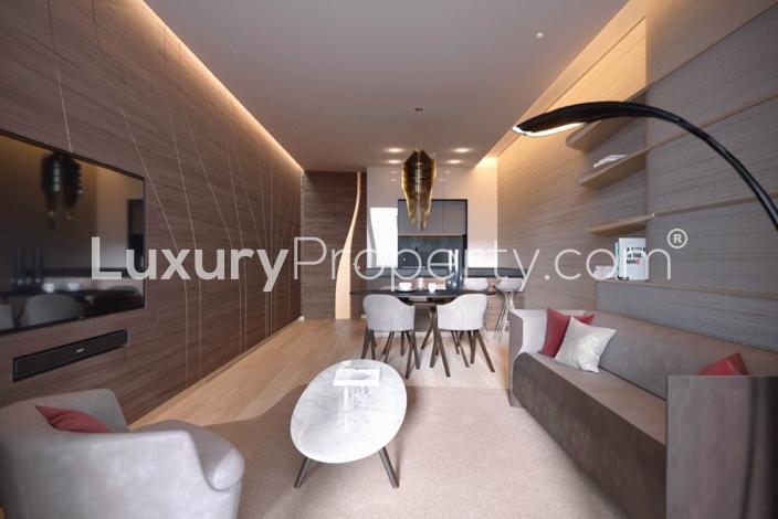 One-bedroom apartment interior at The Opus, Business Bay with city skyline view