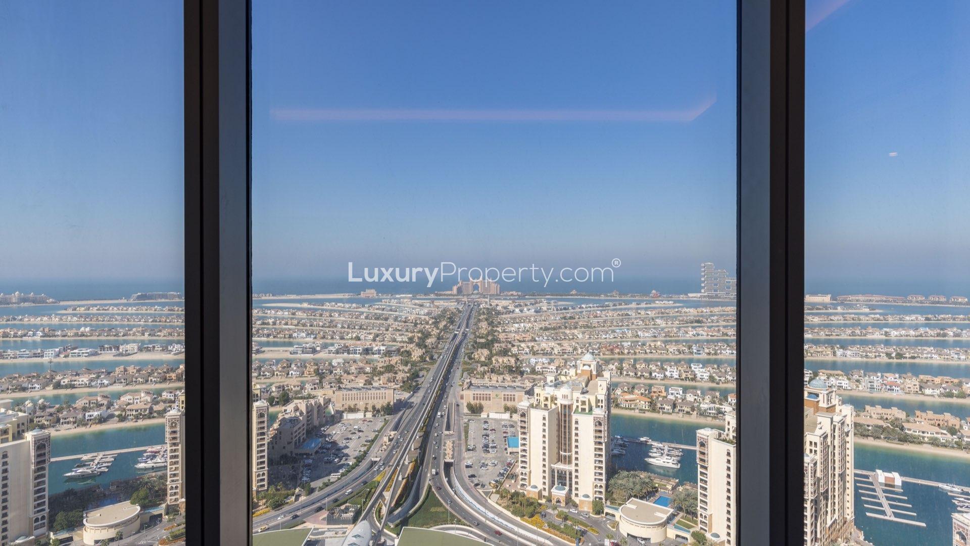 Luxurious apartment interior with panoramic Palm Jumeirah views from The Palm Tower