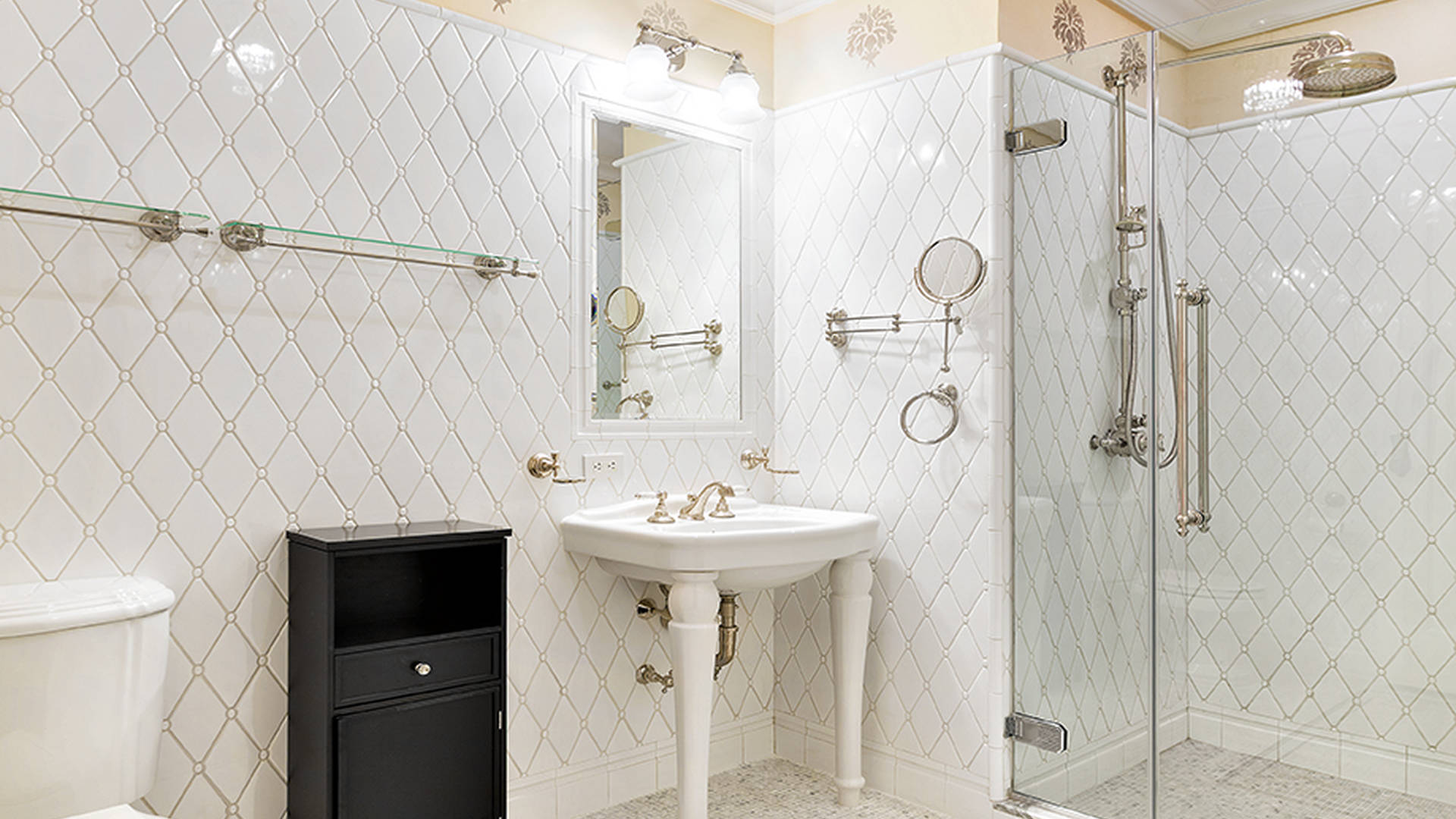 Luxury Manhattan apartment bedroom with elegant decor, plush bed, and natural light