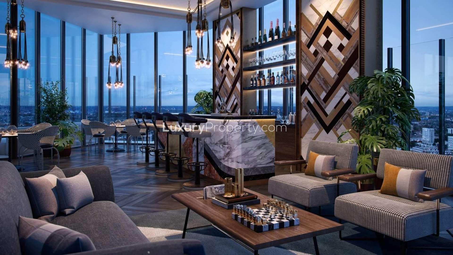 Modern bathroom in 1-bedroom apartment, The Stage, Shoreditch, London, featuring sleek design elements