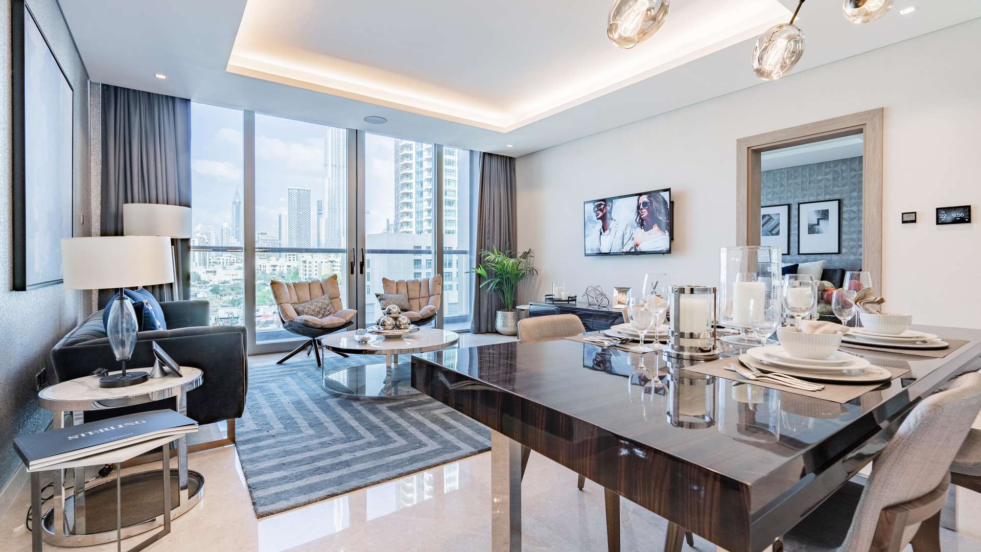 Luxurious living room in one-bedroom apartment at The Sterling, Business Bay, Dubai for sale