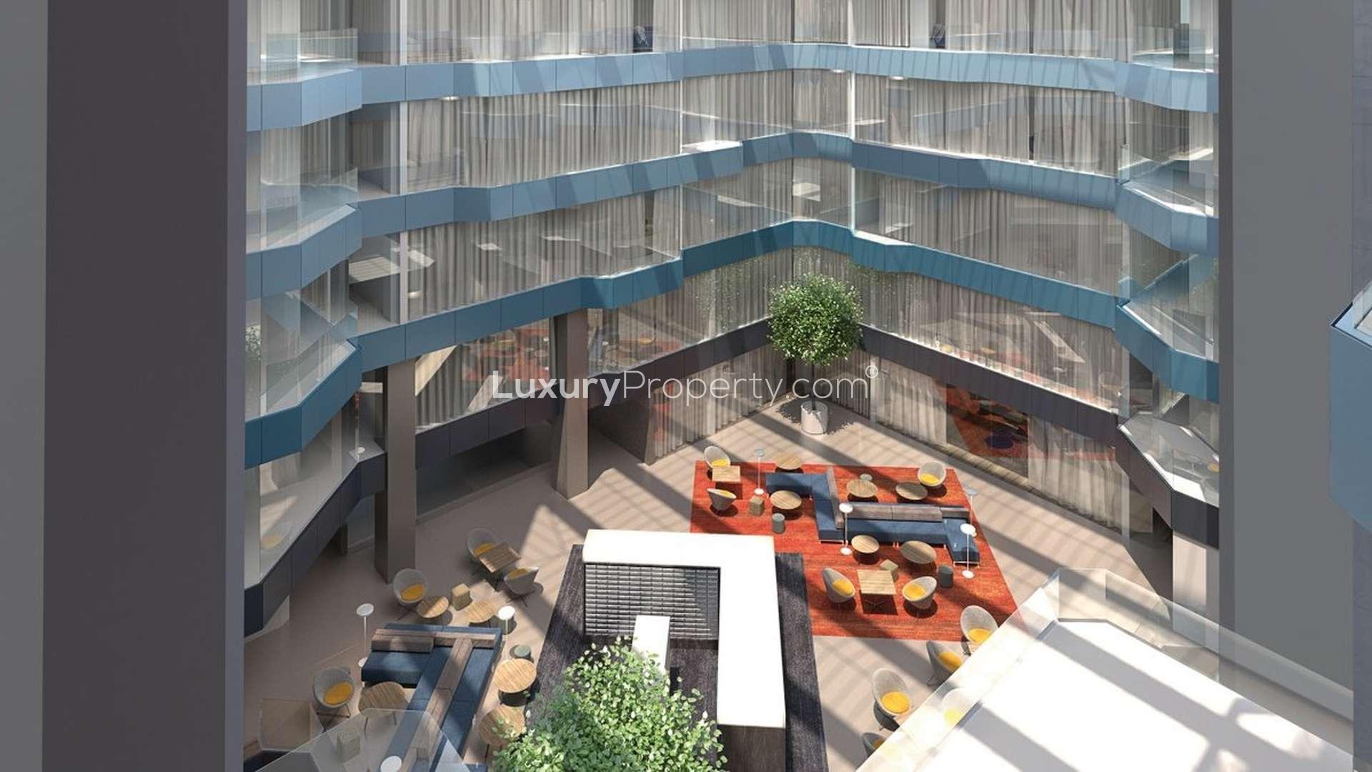 Luxurious marble bathroom in one-bedroom apartment for sale, Westgate House, London